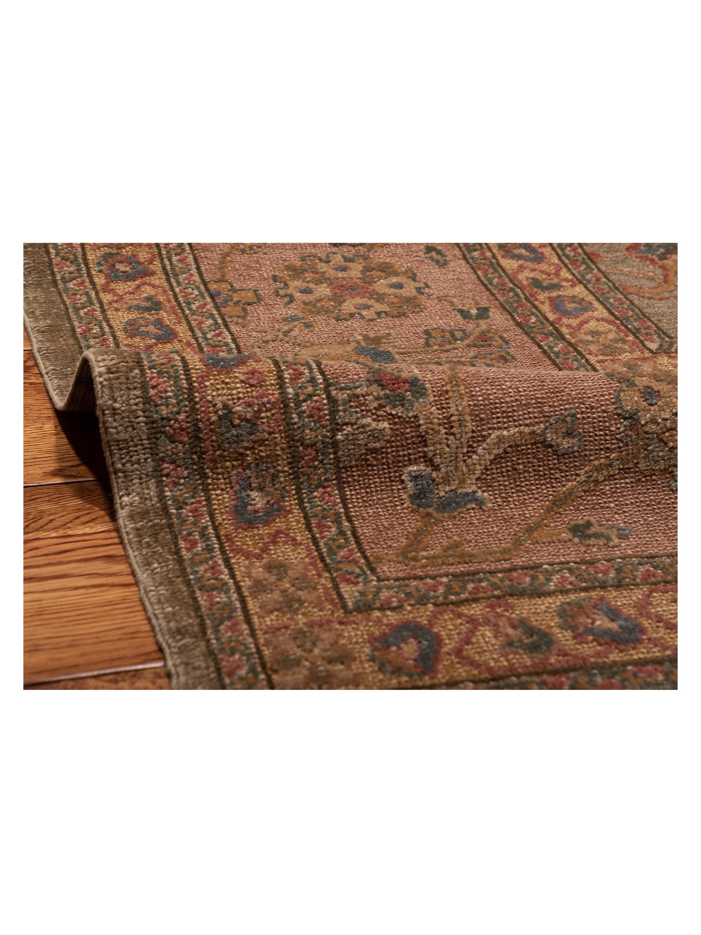 Turkish Elvan 73996 Green Pink 12x17.5 Hand Knotted Rug