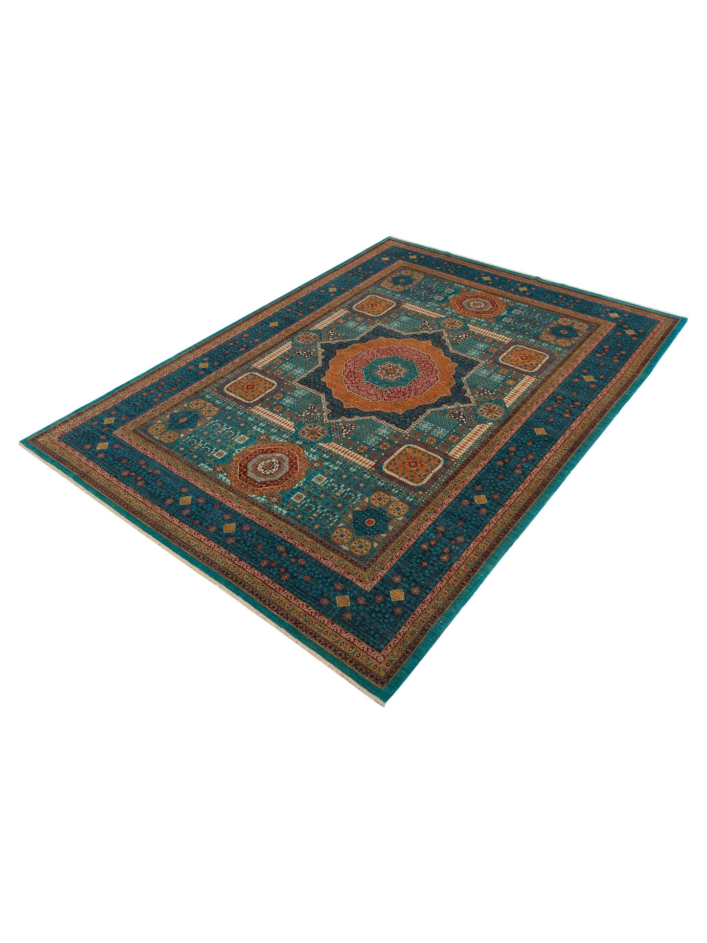 Artisan Mamluk 155048 Turquoise Charcoal 9.2x12.2 Hand Knotted Rug
