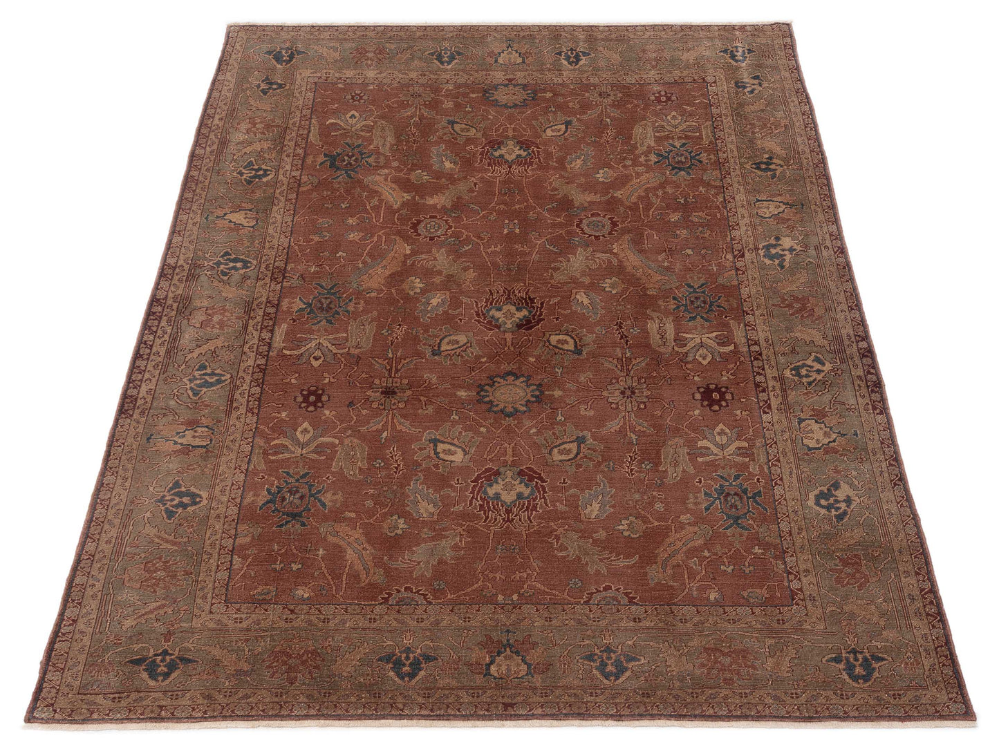 Turkish Elvan 71868 Brick Green 8.6x11.9 Hand Knotted Rug