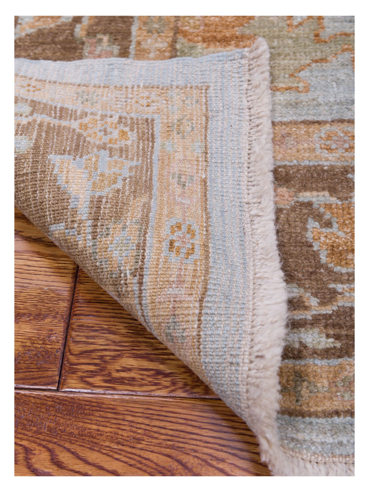 Angora Oushak 125727 Ice Blue Brown 5.11x9.5 Hand Knotted Rug