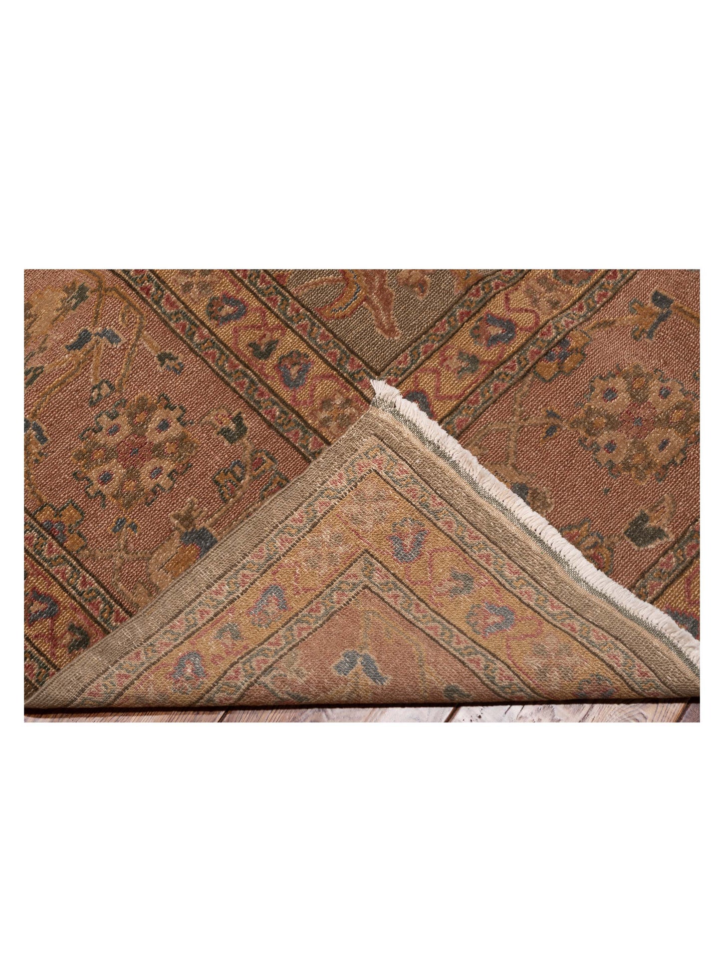 Turkish Elvan 73996 Green Pink 12x17.5 Hand Knotted Rug