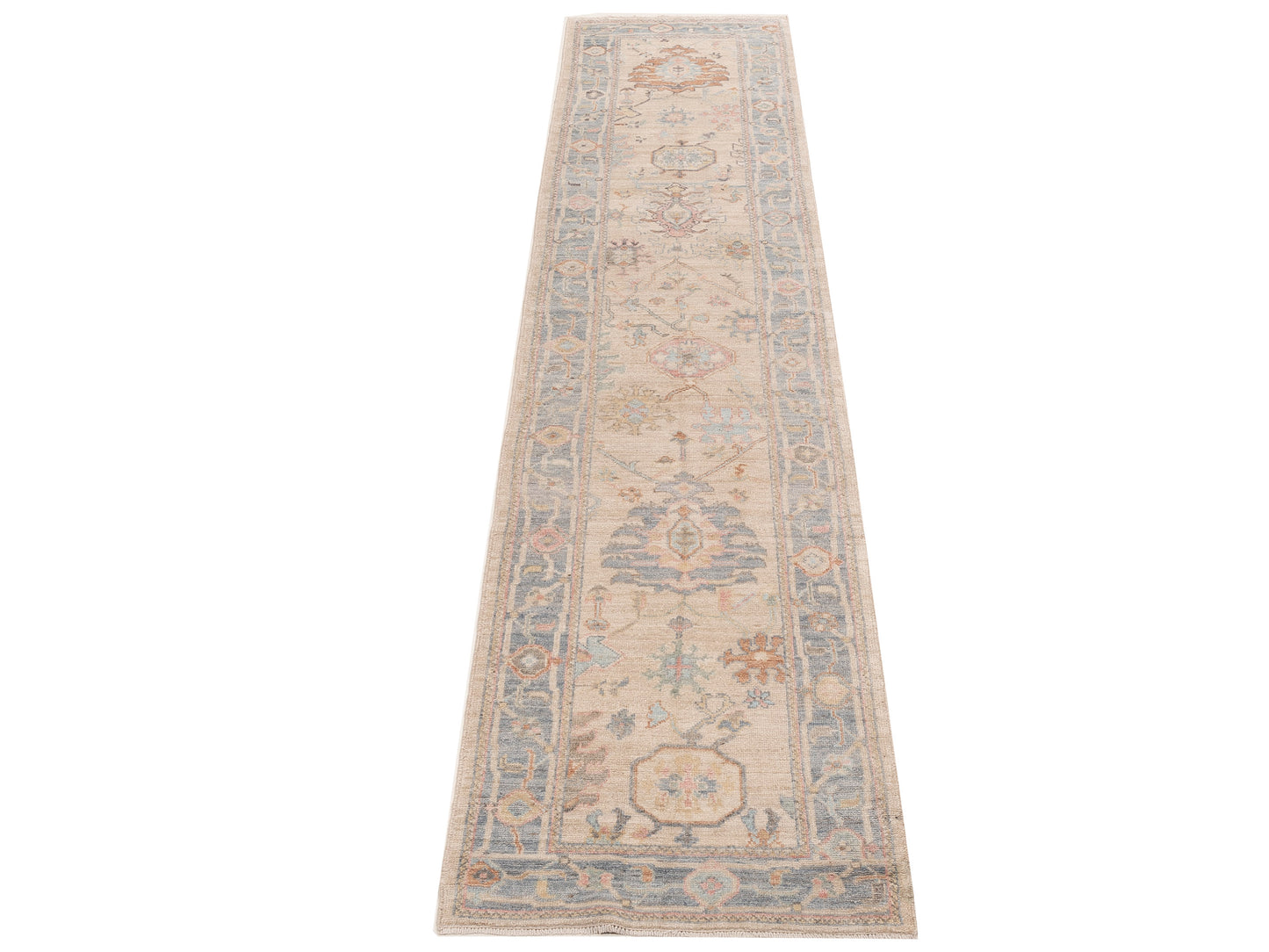 Anadol Oushak 154475 Beige Gray 3x13.5 Hand Knotted Rug