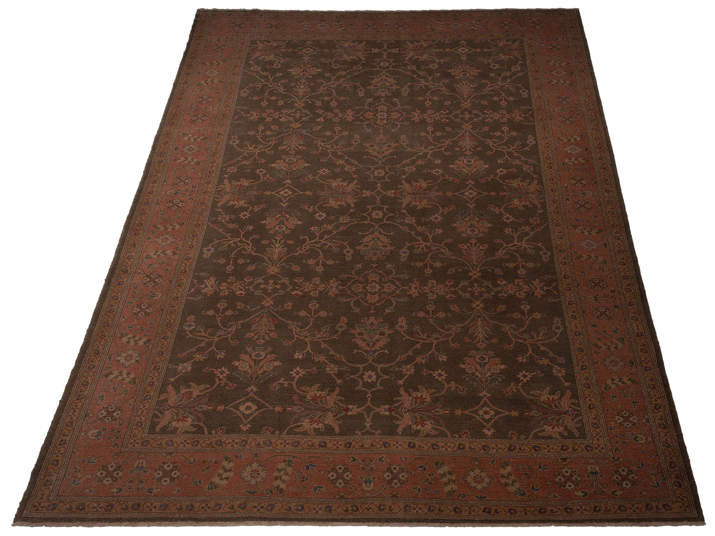 Turkish Elvan 97392 Green Pink 11.10x17.9 Hand Knotted Rug