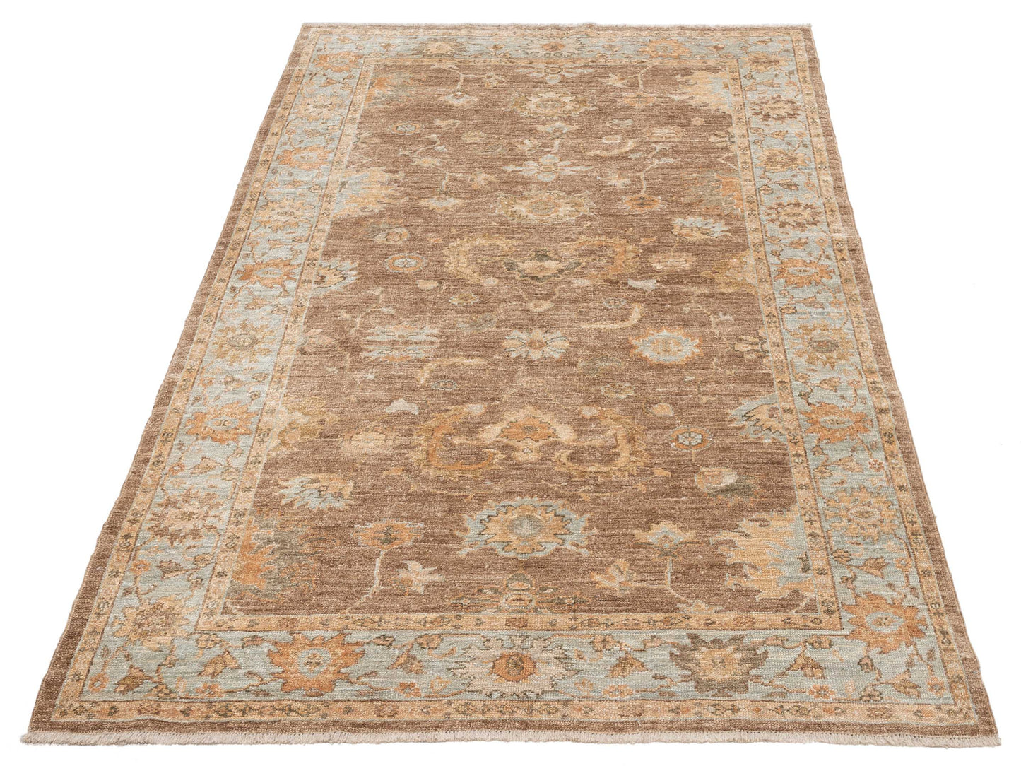 Angora Oushak 123898 Brown Ice Blue 5.11x9.9 Hand Knotted Rug