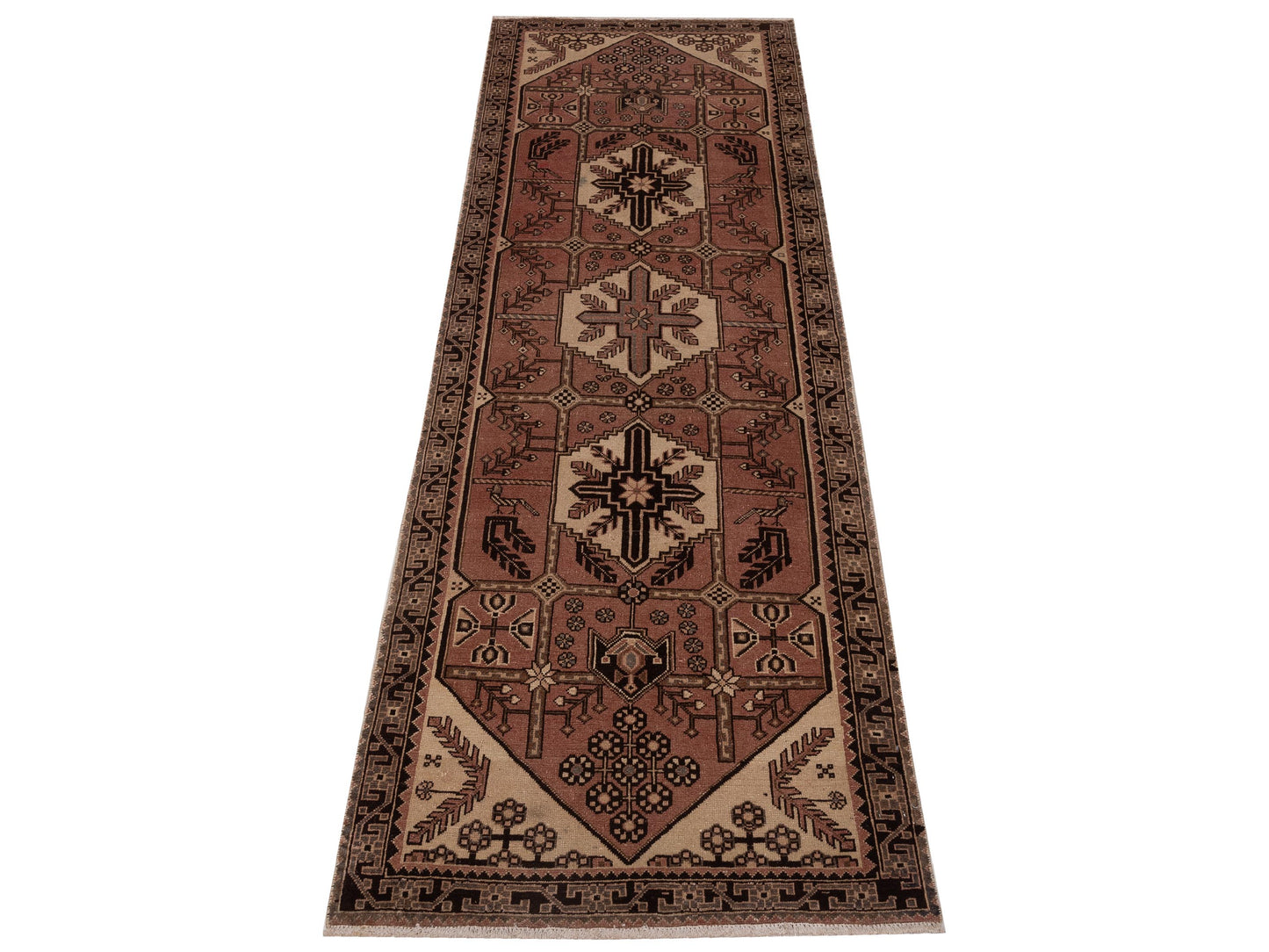 Persian 147666 Pink Brown 3.5x9.6 Hand Knotted Rug