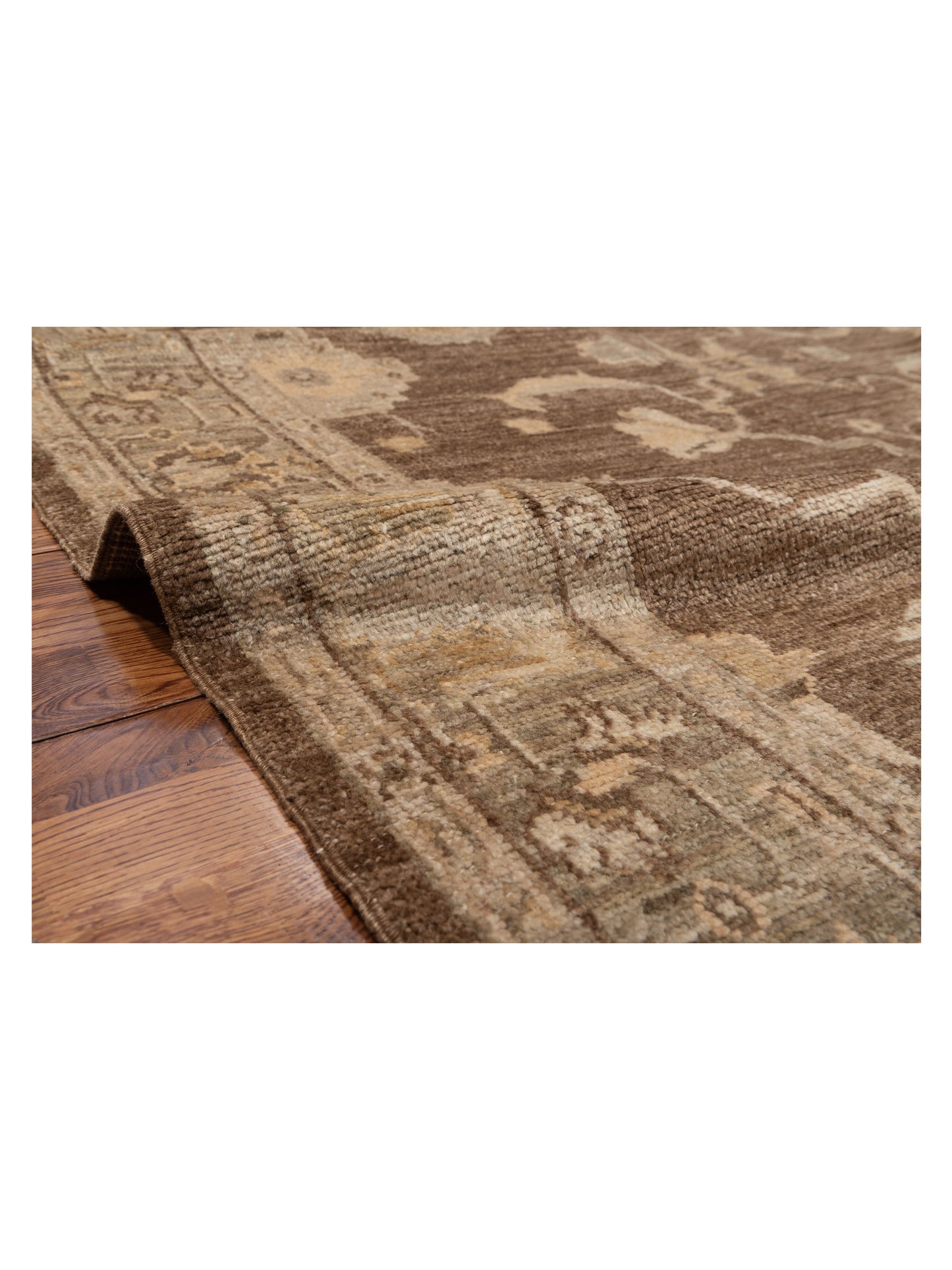 Angora Oushak 130299 Brown Green 6.3x14.8 Hand Knotted Rug