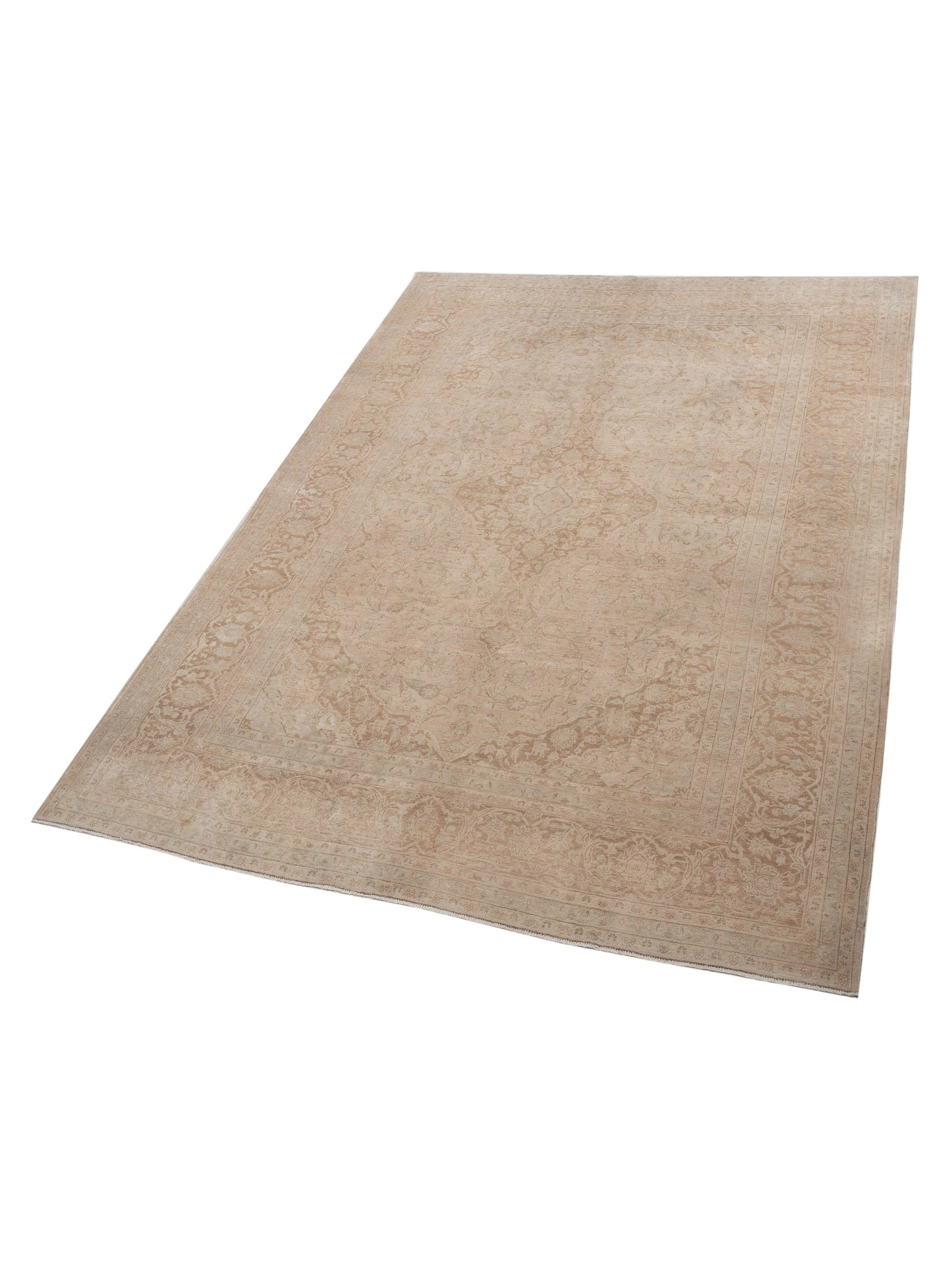 Vintage 130381 Cream Brown 9.7x13.3 Hand Knotted Rug