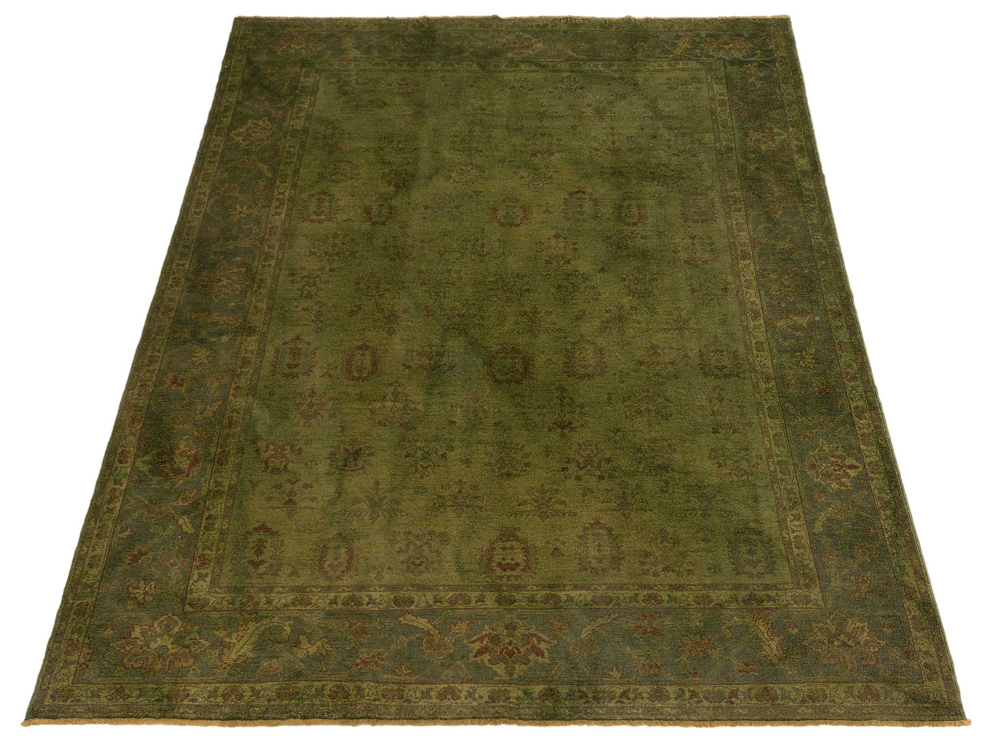 Vintage 110285 Green 9.4x11.9 Hand Knotted Rug