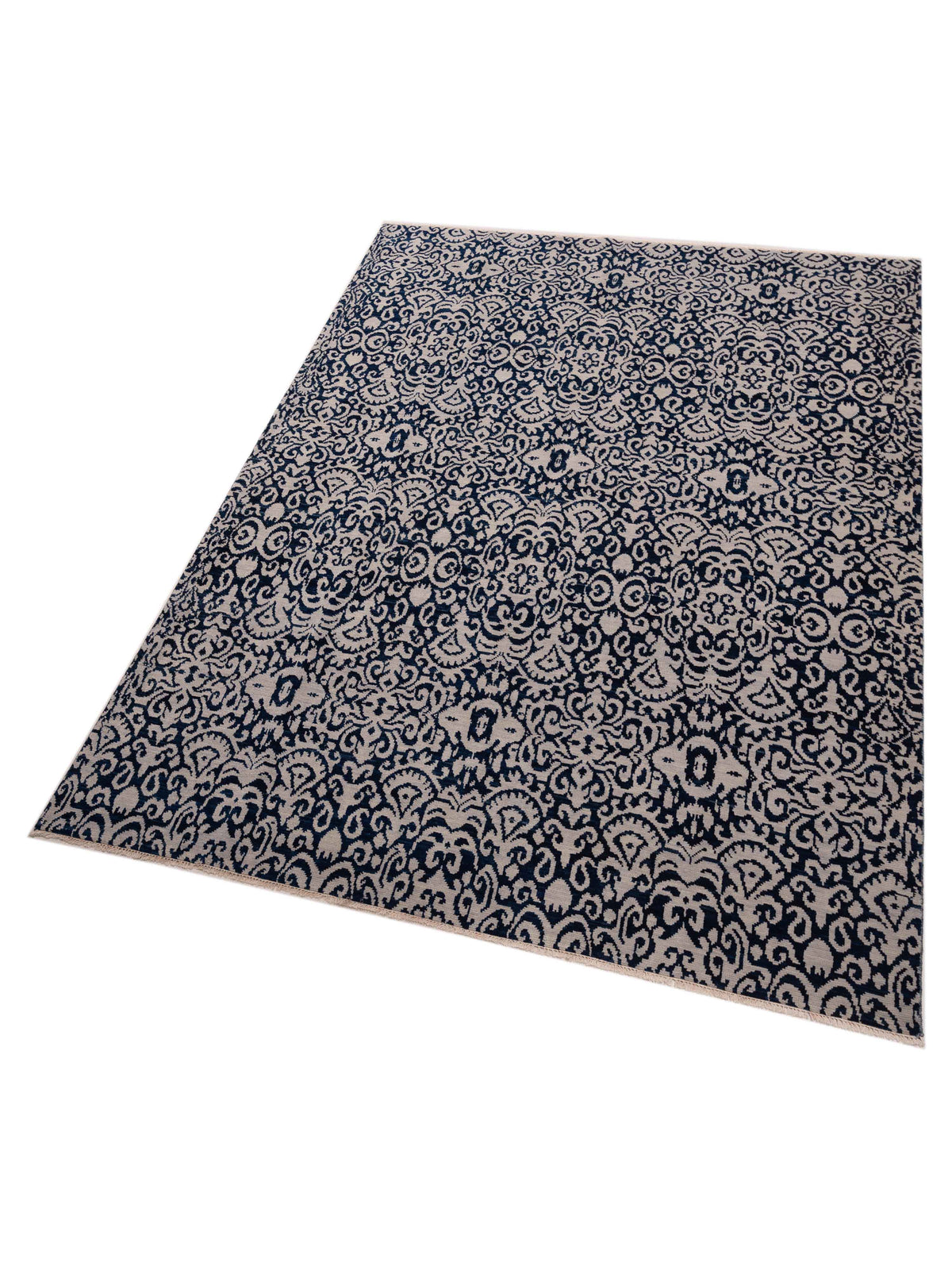 Agra 127529 Ivory Blue 8.10x11.6 Hand Knotted Rug