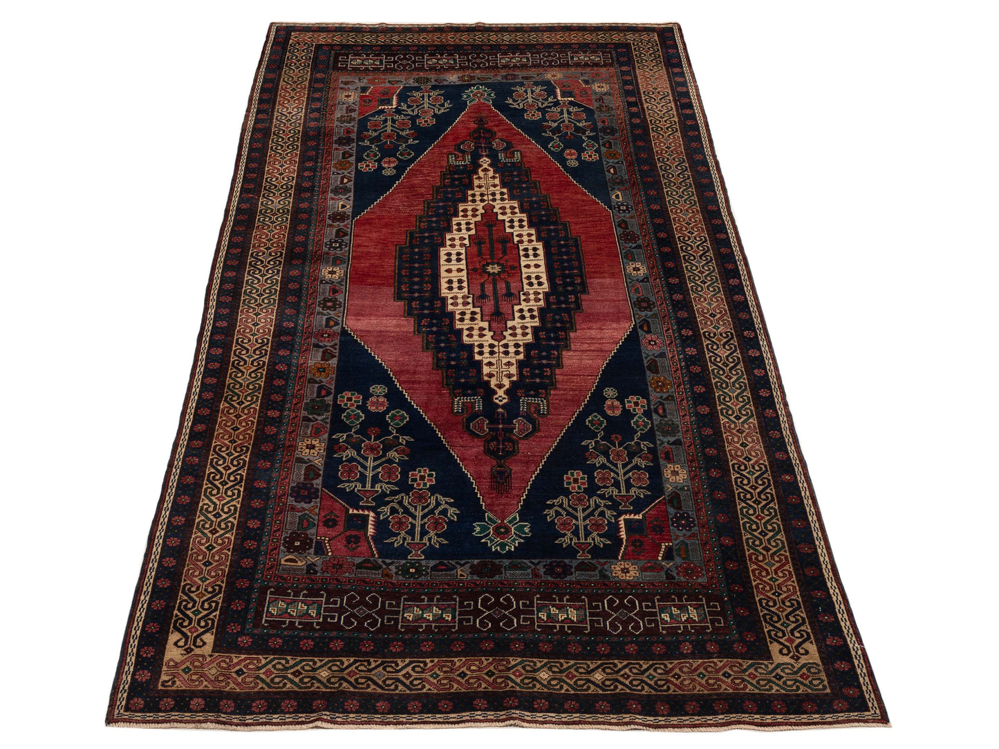 Old Anatolian 154121 Red Blue 6.1x11.1 Hand Knotted Rug
