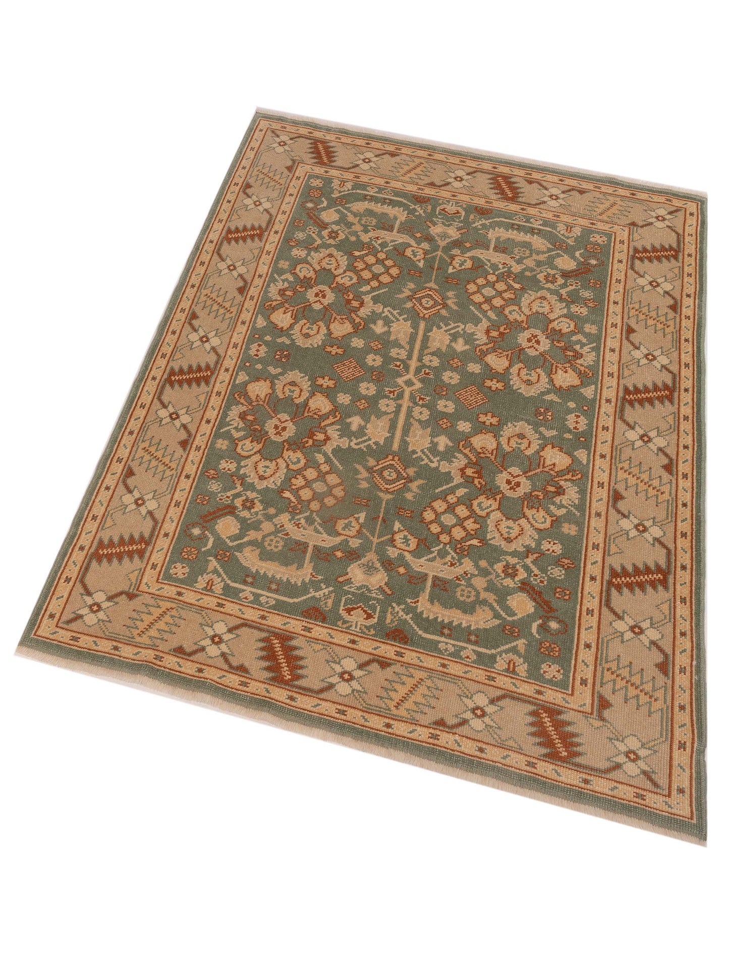 Anadol Oushak 145116 Green Ivory 5.3x6.8 Hand Knotted Rug