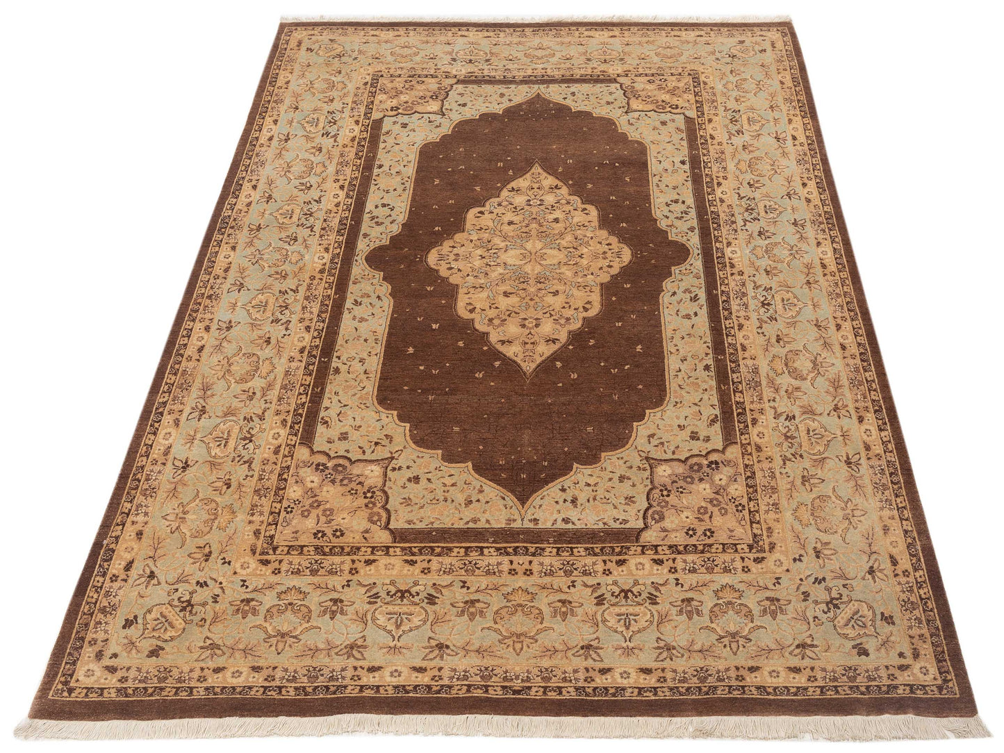 Haji Jalili 111349 Brown Sage Green 6.2x9.2 Hand Knotted Rug