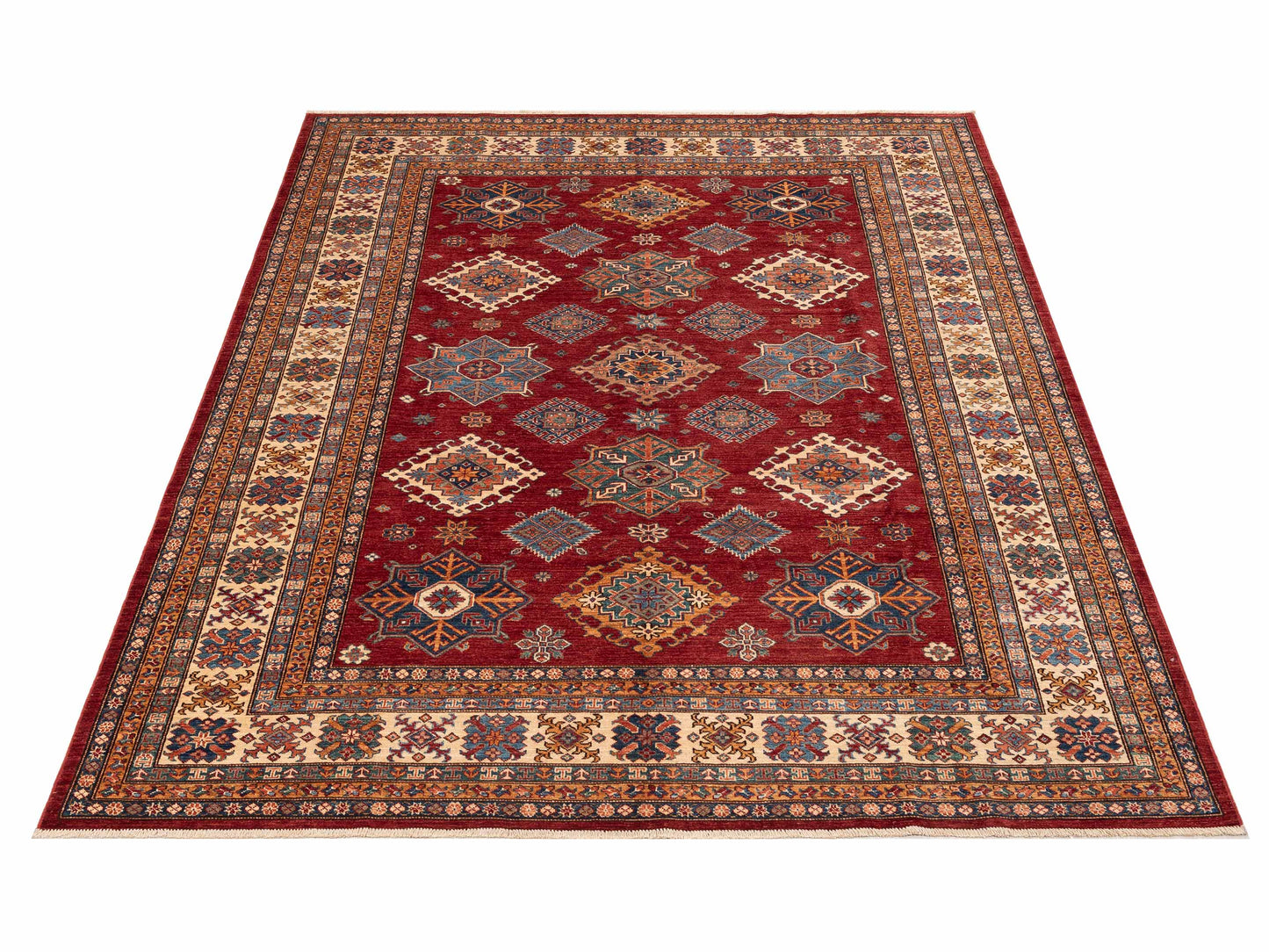 Artisan Kazak 151920 Red Ivory 8x9.8 Hand Knotted Rug