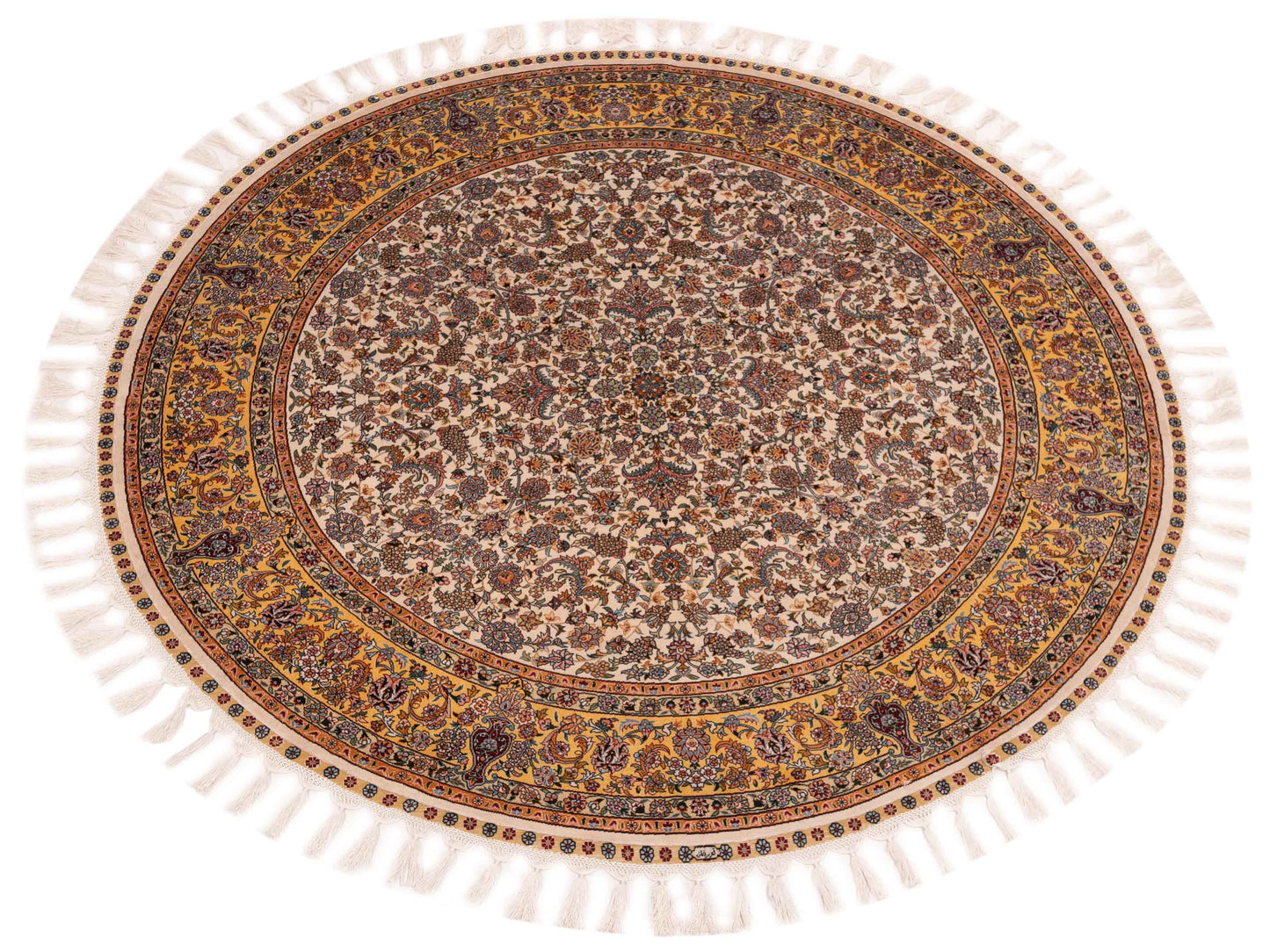 Pure Silk 122364 Ivory Gold 4.11x5 Hand Knotted Rug