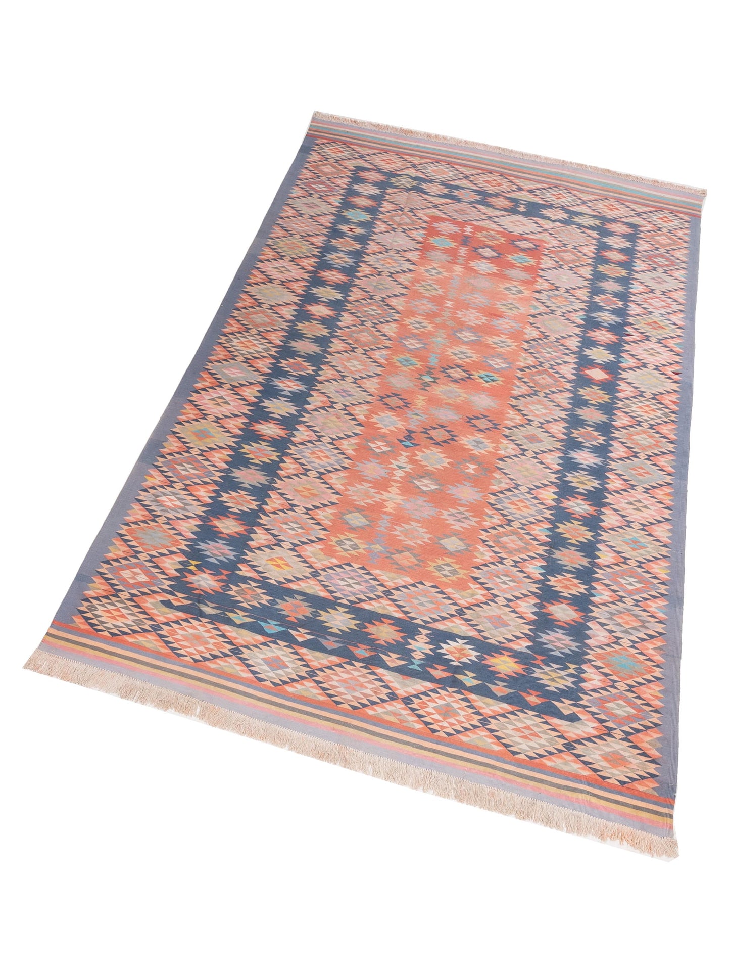 Old Afghan Dhurrie 904211 Blue Pink 9.4x13.3 Hand Woven Rug