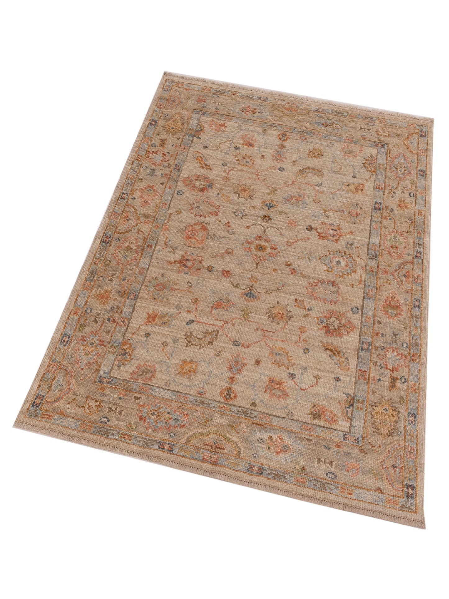 Angora Oushak 150374 Beige Brown 4x6 Hand Knotted Rug