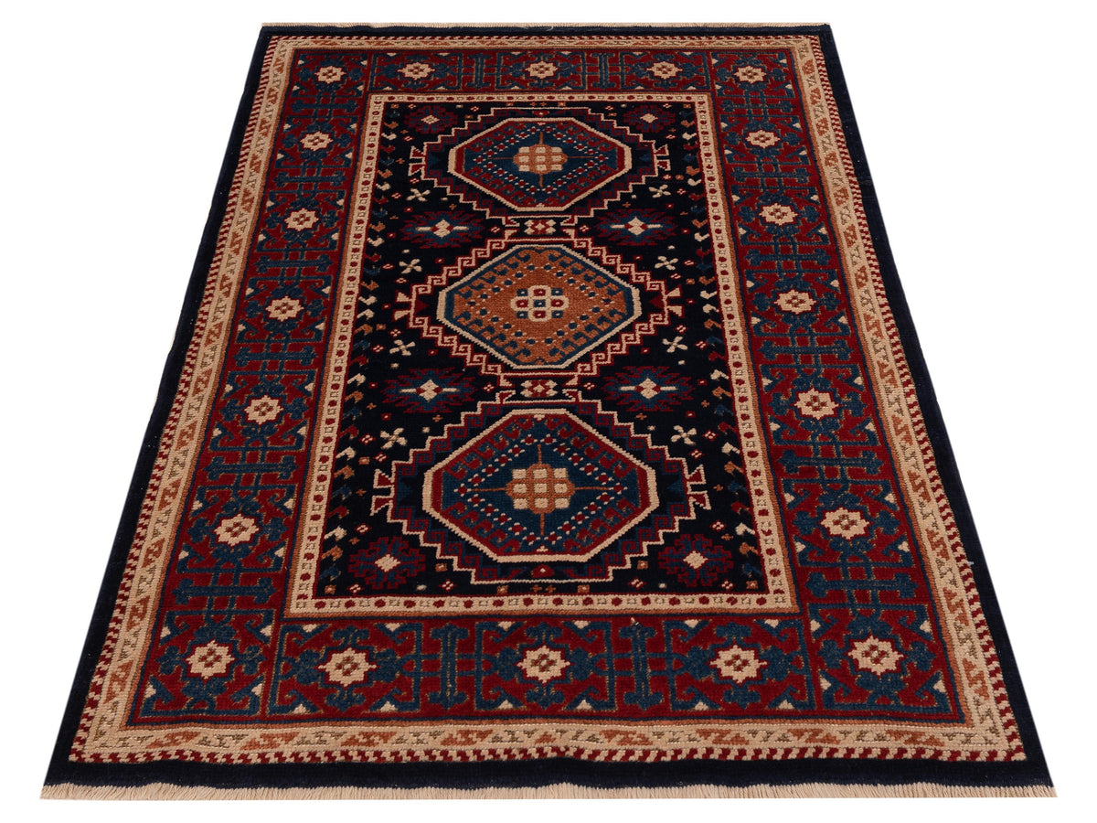 Turkish Shirwan 148355 Navy Red 4.2x6.1 Hand Knotted Rug