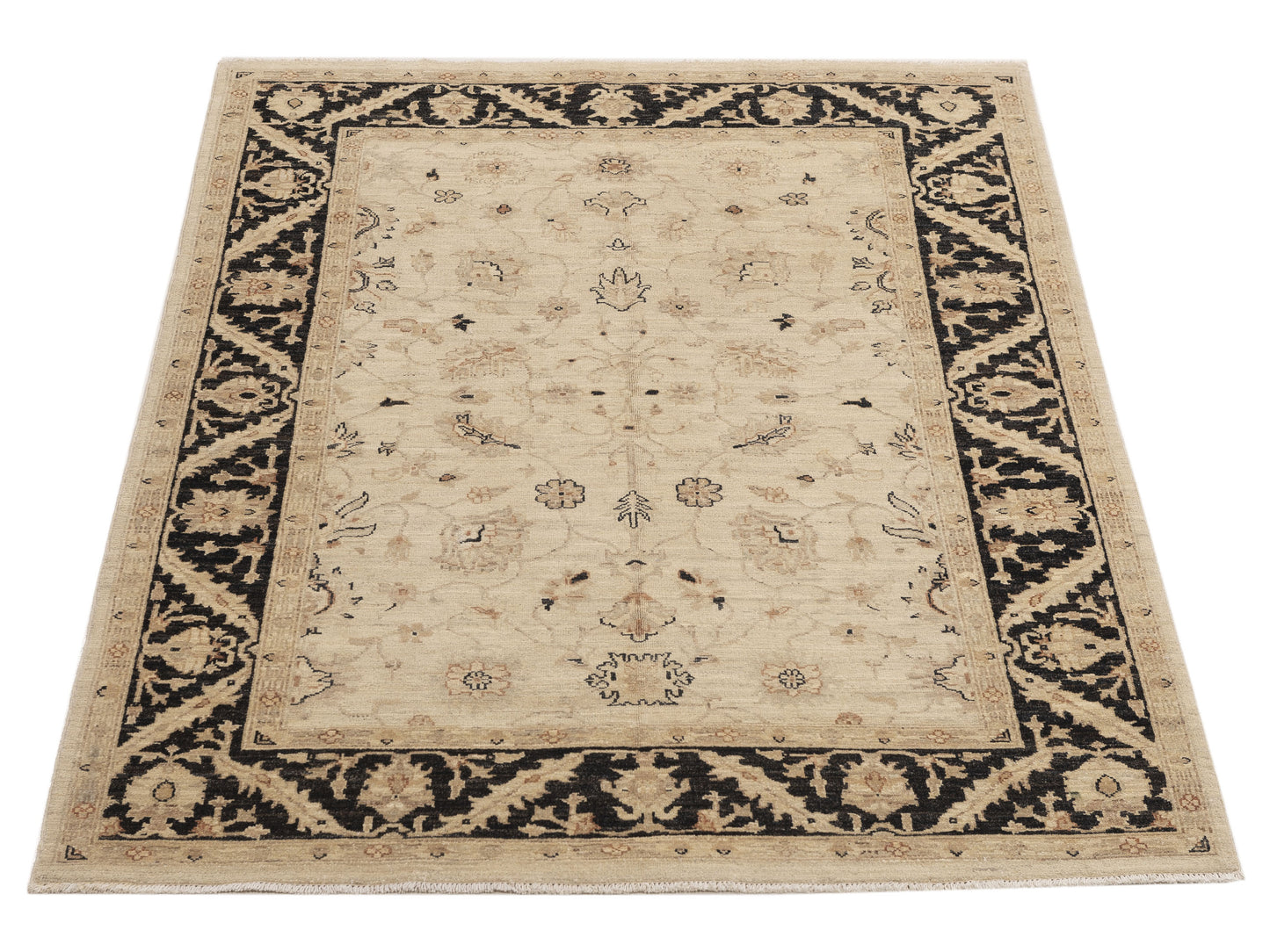 Laila 112593 Ivory Black 5x7.2 Hand Knotted Rug