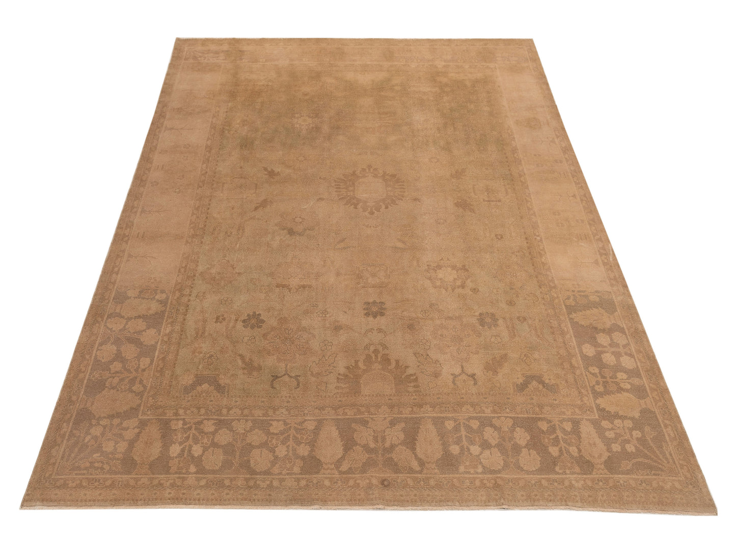 Vintage 79877 Beige Green 10.10x14.8 Hand Knotted Rug