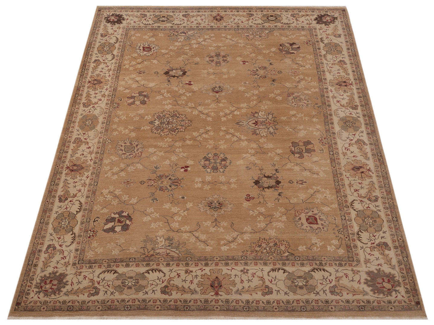 Turkish Elvan 79229 Gold Ivory 9.2x11.1 Hand Knotted Rug