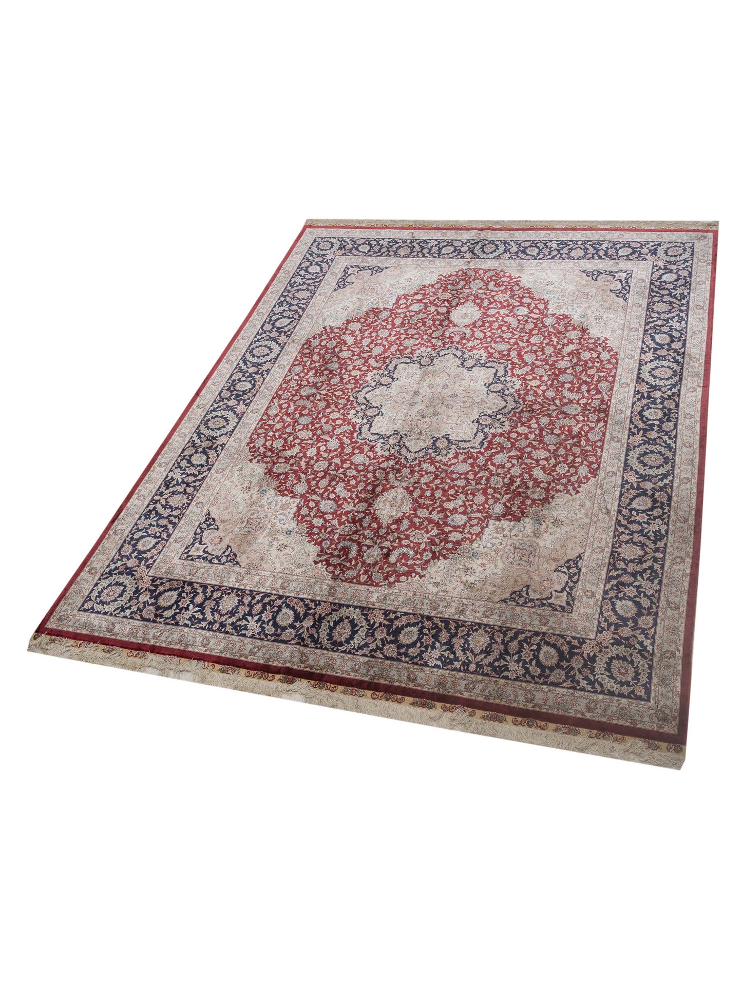 Pure Silk 98262 Red Navy 8.2x10 Hand Knotted Rug
