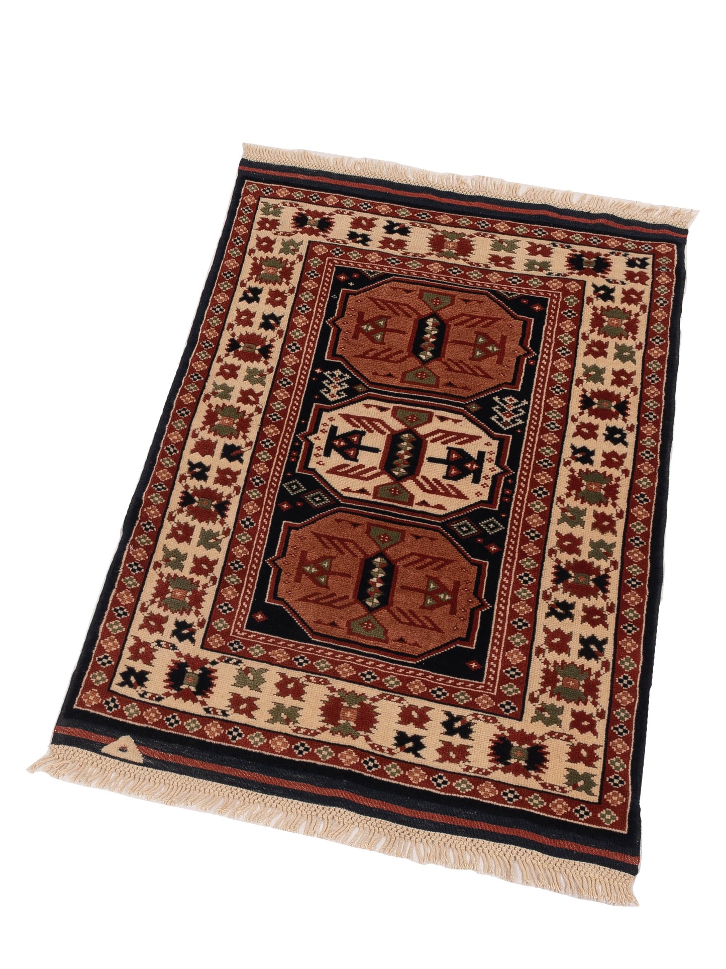 Turkish Shirwan 148400 Navy Ivory 2.11x4.1 Hand Knotted Rug