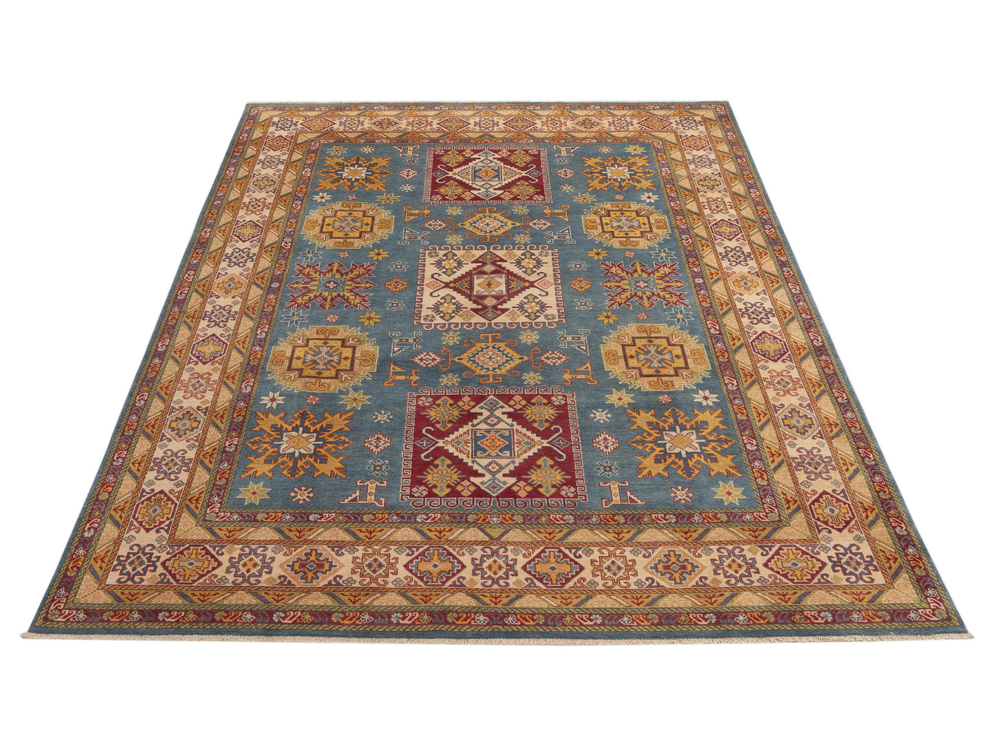 Artisan Kazak 152037 Blue Ivory 9x11.10 Hand Knotted Rug