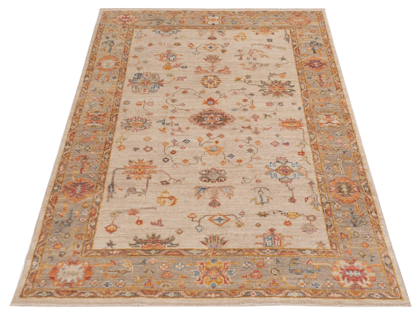 Angora Oushak 150281 Beige Brown 6.1x8.11 Hand Knotted Rug