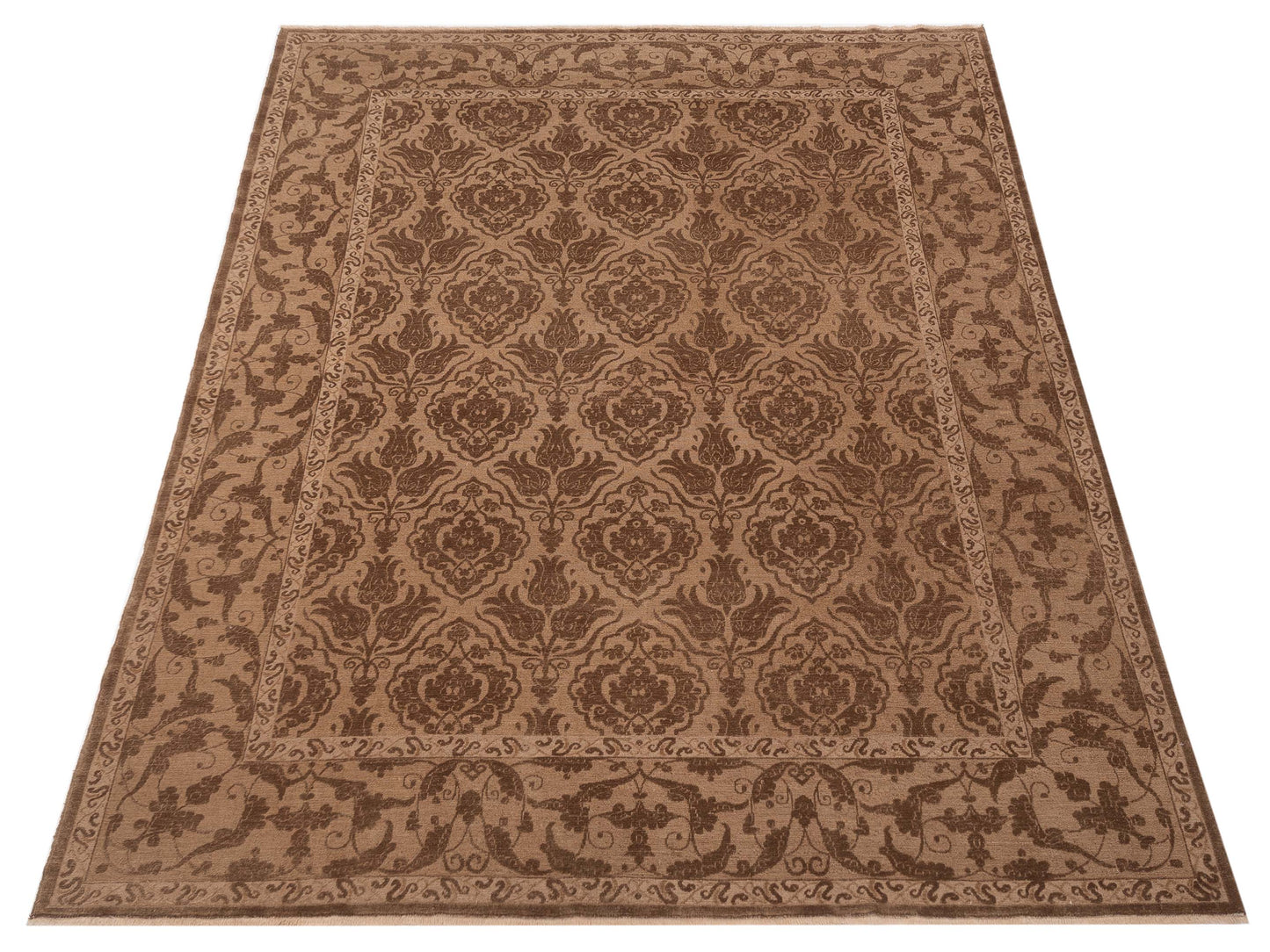 Defne Tulip Dark Brown Brown 9.4x11.11 Hand Knotted Rug