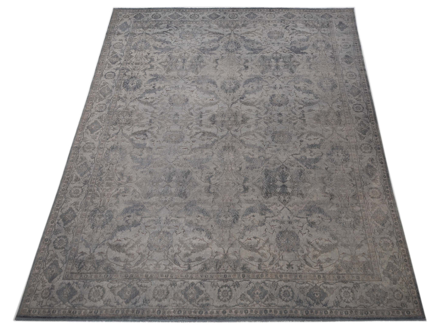 Vintage 118750 Light Gray 11.8x14.3 Hand Knotted Rug