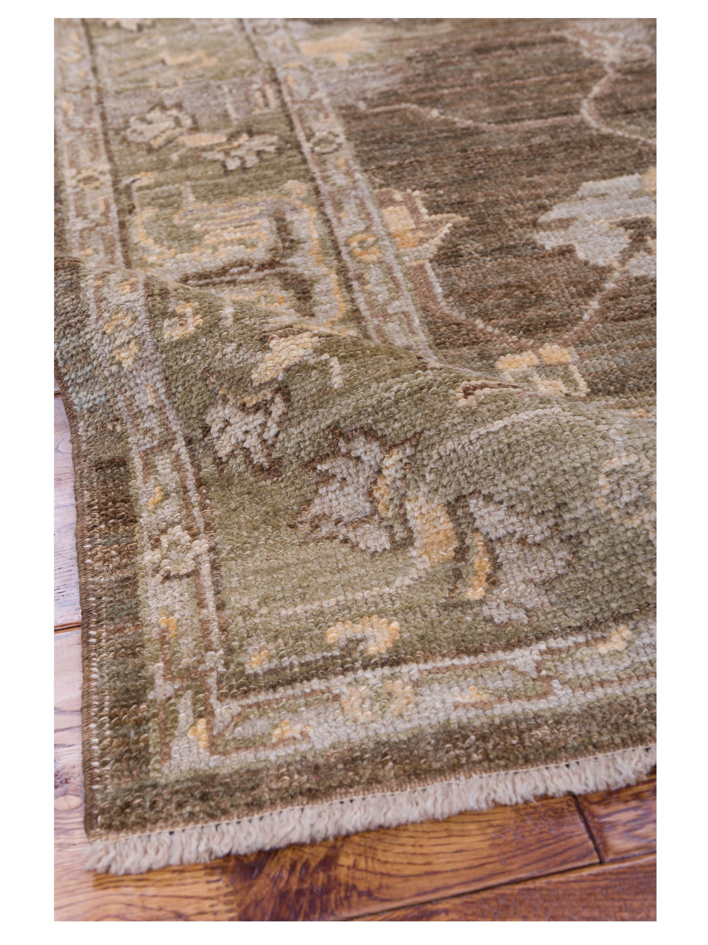 Angora Oushak 117614 Brown Green 5.11x8.2 Hand Knotted Rug