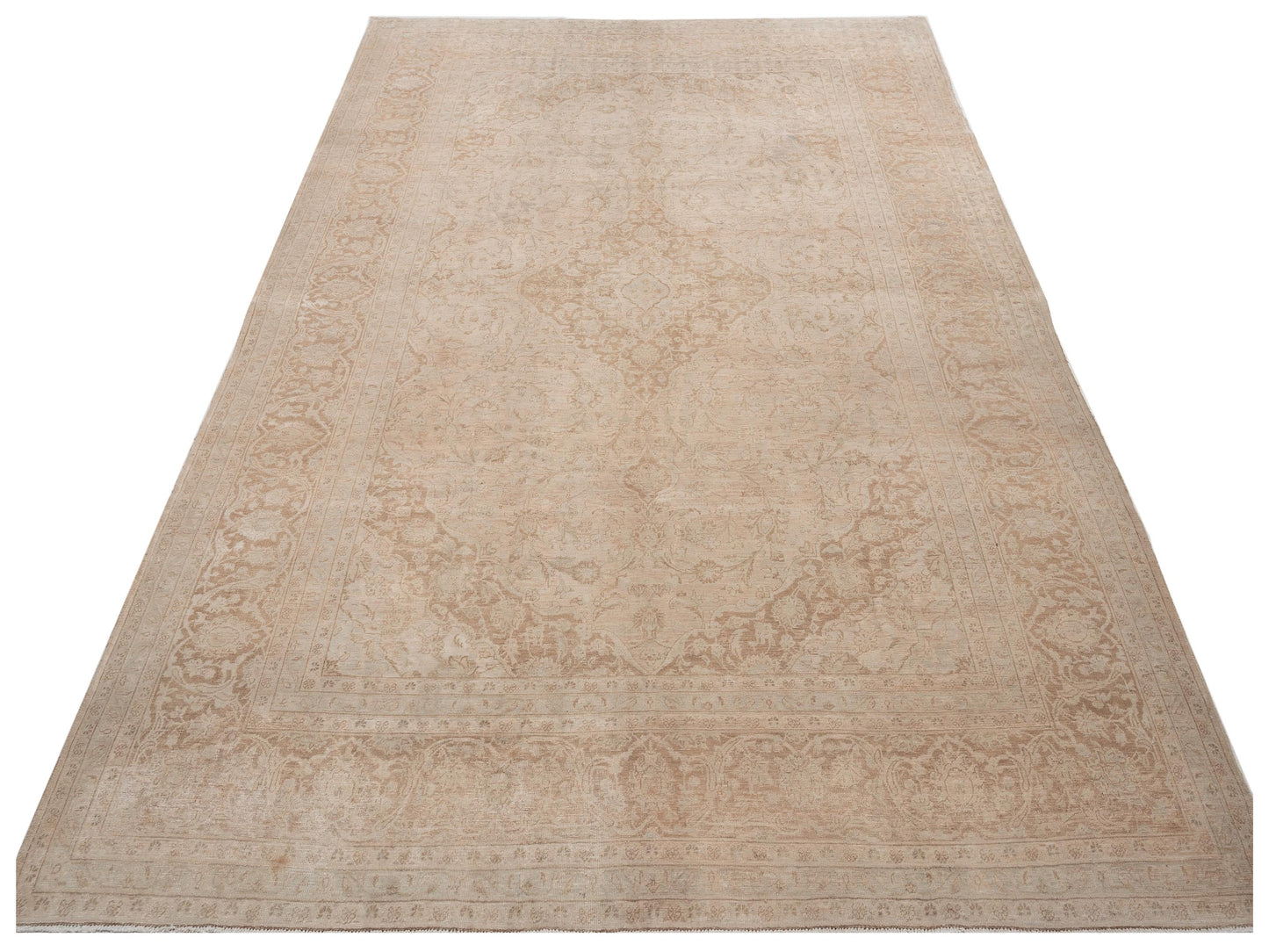 Vintage 130381 Cream Brown 9.7x13.3 Hand Knotted Rug