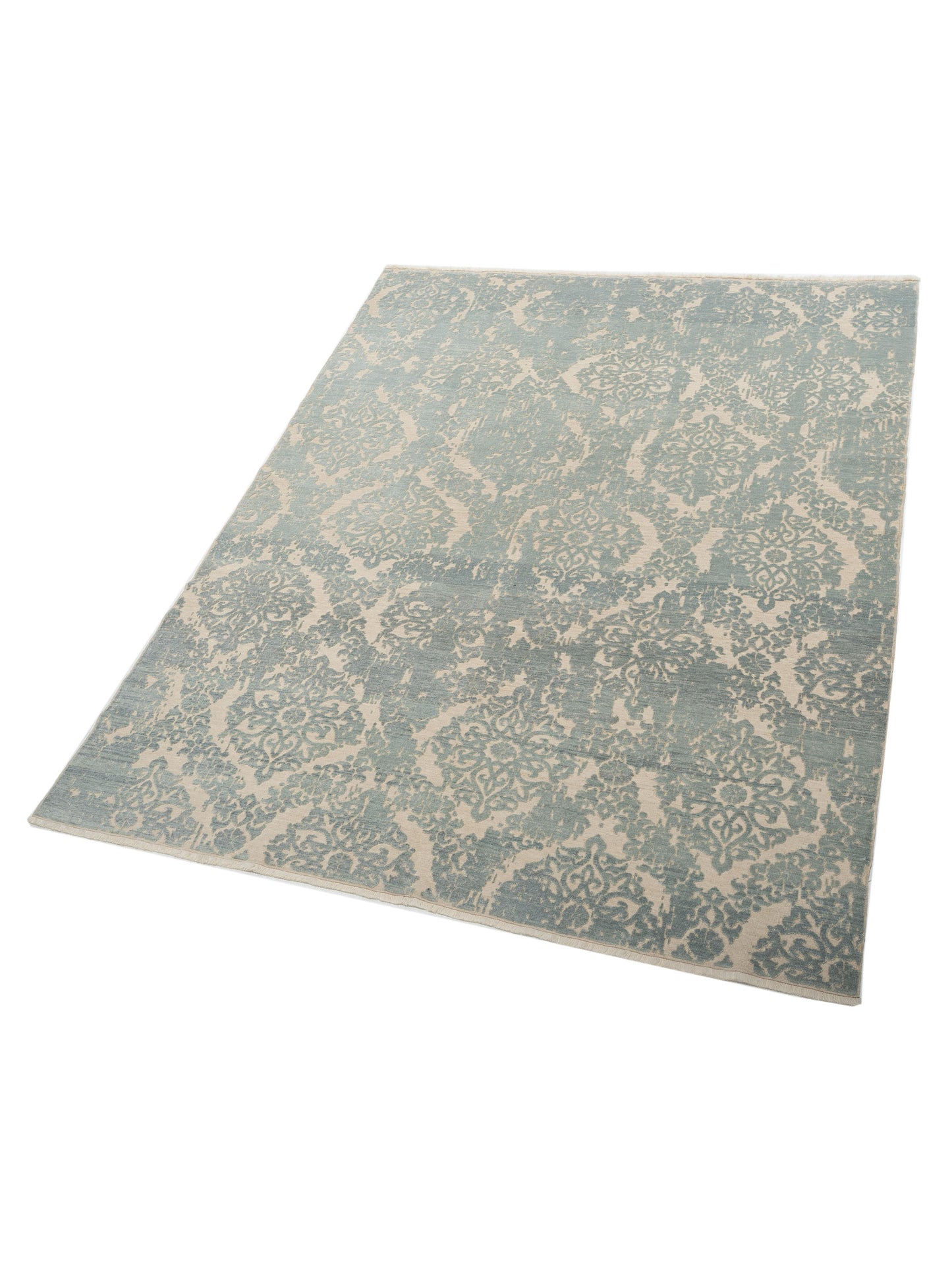 Defne Beony Ivory Ice Blue 7.10x10 Hand Knotted Rug