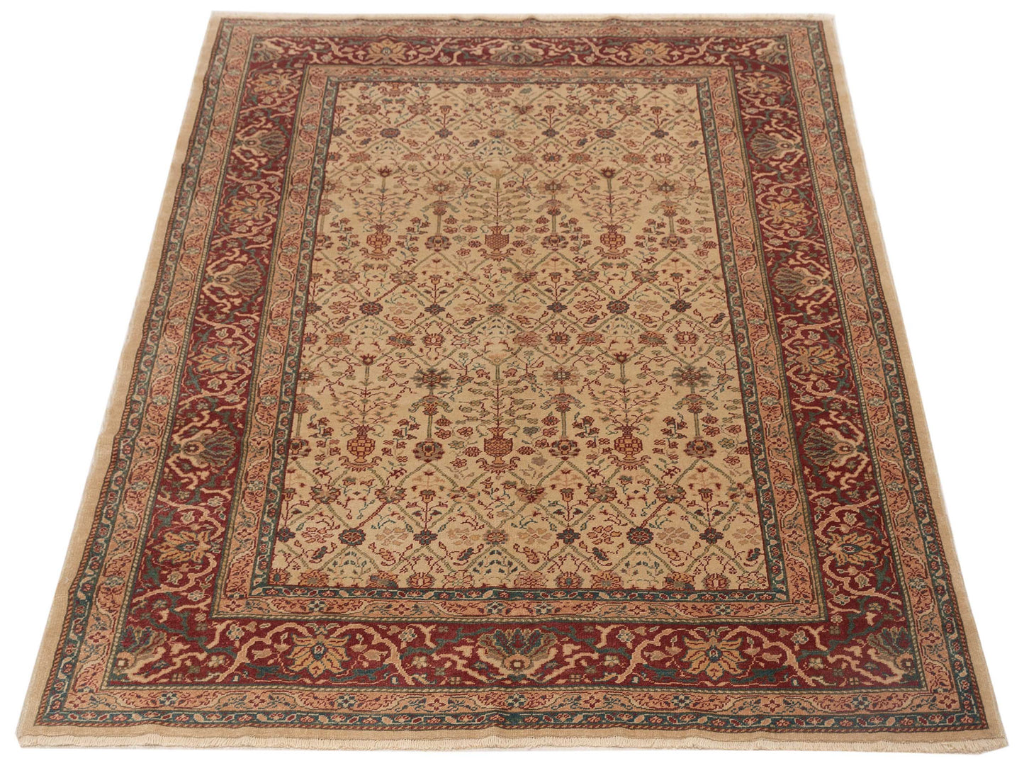 Antique Loom 120659 Beige Red 6.9x8.11 Hand Knotted Rug