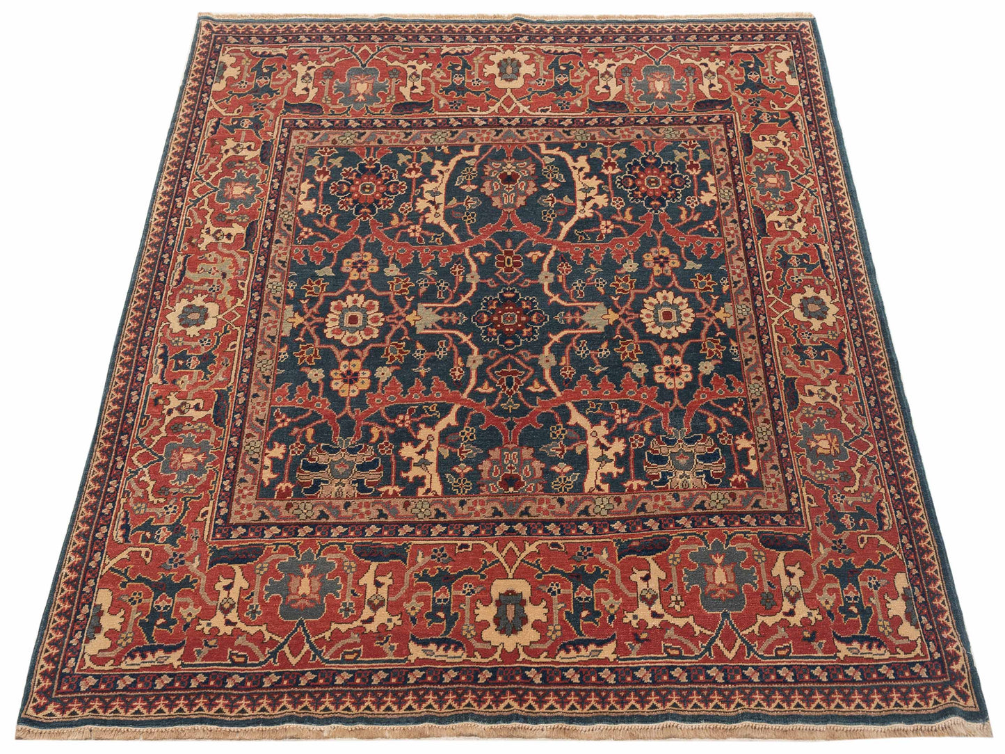 Antique Loom 120664 Blue Red 6.9x7.3 Hand Knotted Rug