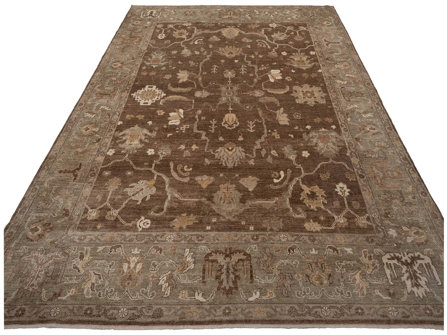 Angora Oushak 128314 Brown Green 11.10x15.1 Hand Knotted Rug