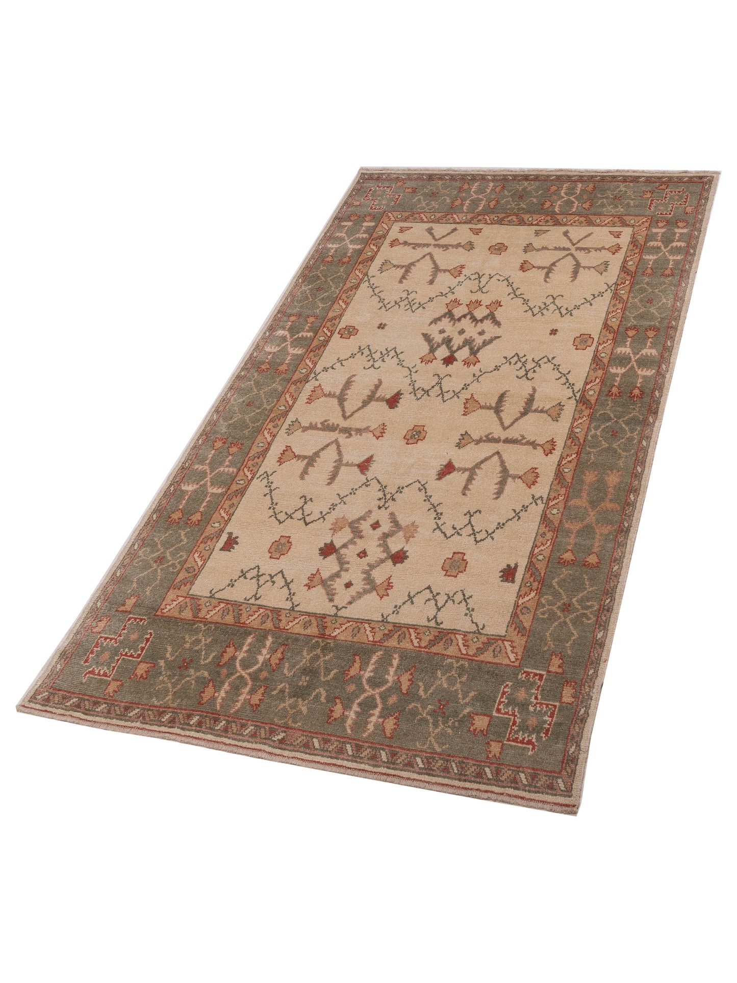 Anadol Oushak 147760 Ivory Green 5.7x10.3 Hand Knotted Rug