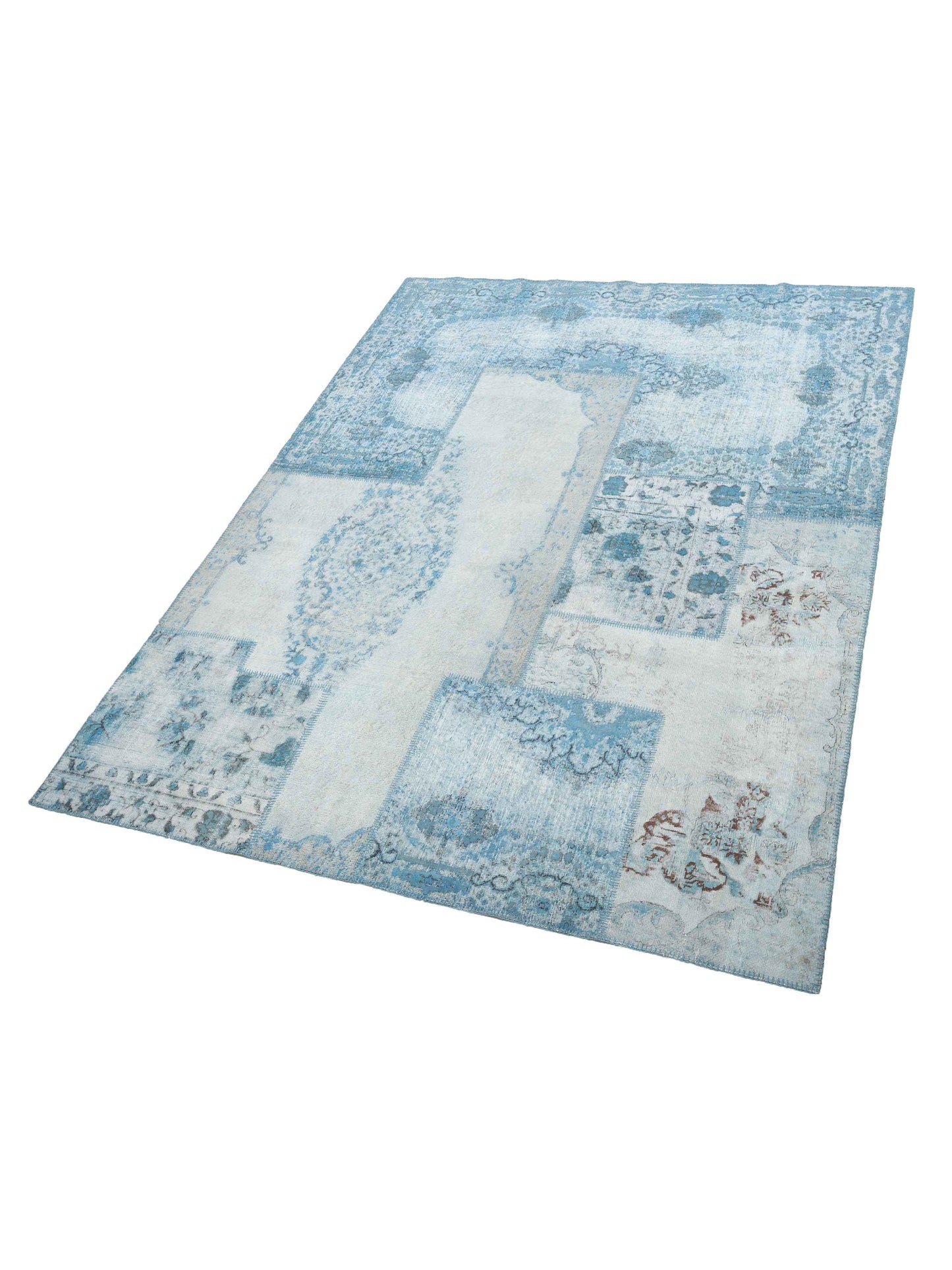 Turkish Vestige Patchwork 146041 Silver Blue 9.10x12 Hand Knotted Rug