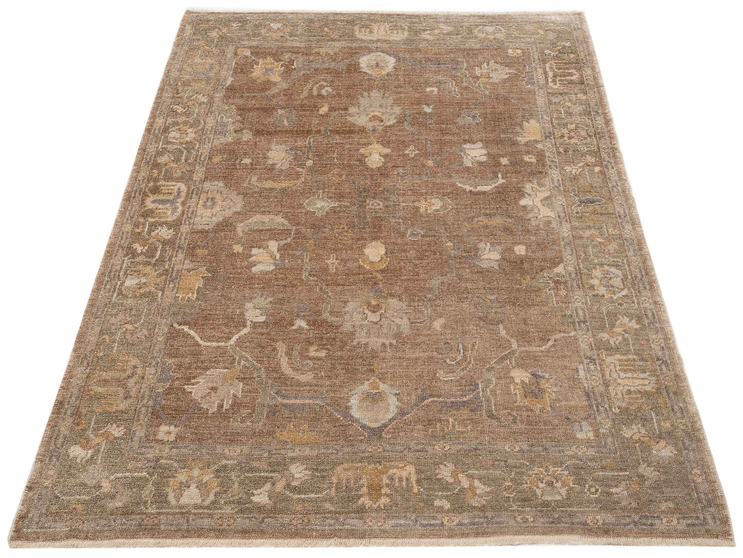 Angora Oushak 120935 Brown Green 6x8.9 Hand Knotted Rug