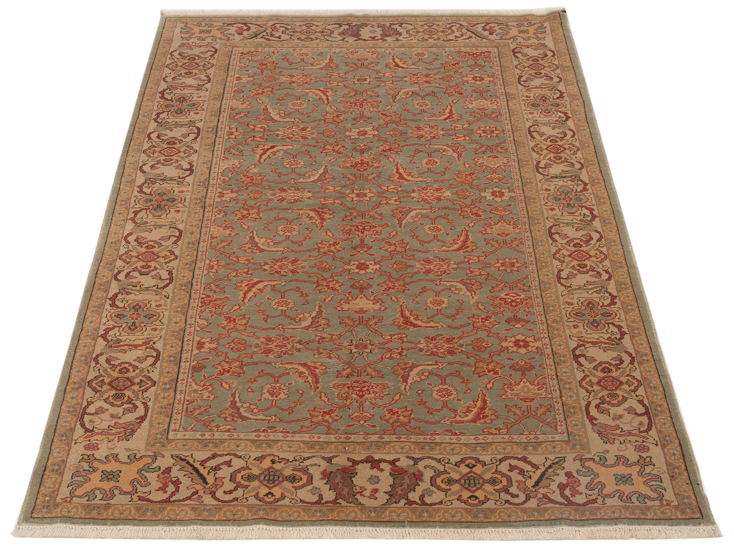 Antique Loom 104544 Green Ivory 5.4x8.4 Hand Knotted Rug