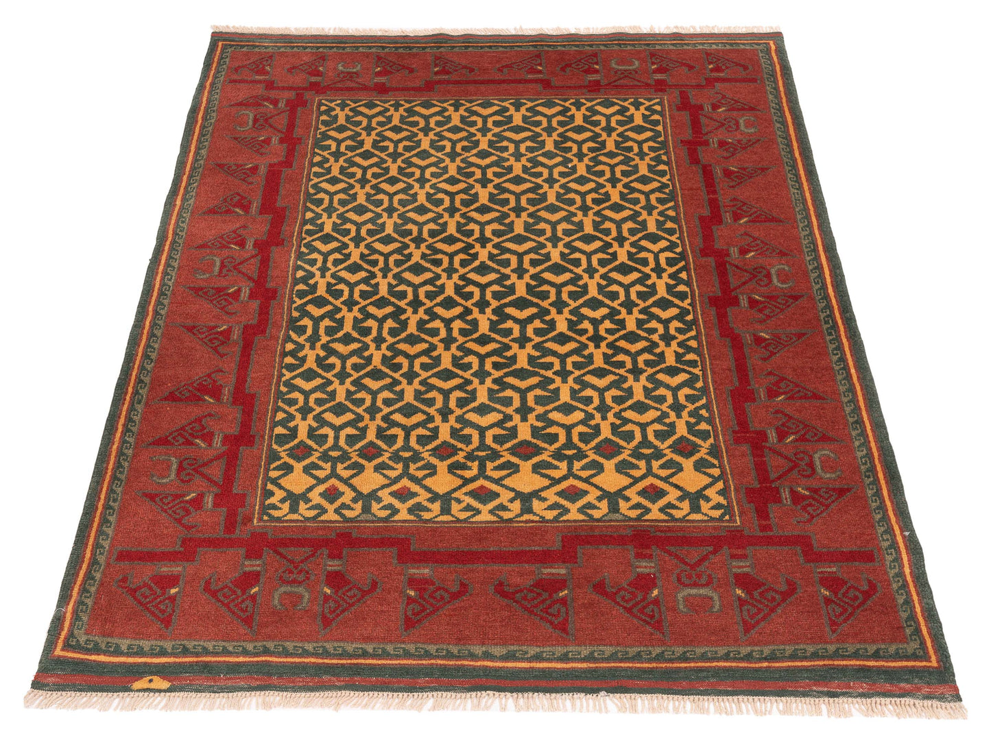 Turkish Shirwan 148402 Teal Green Brick 4.1x6 Hand Knotted Rug
