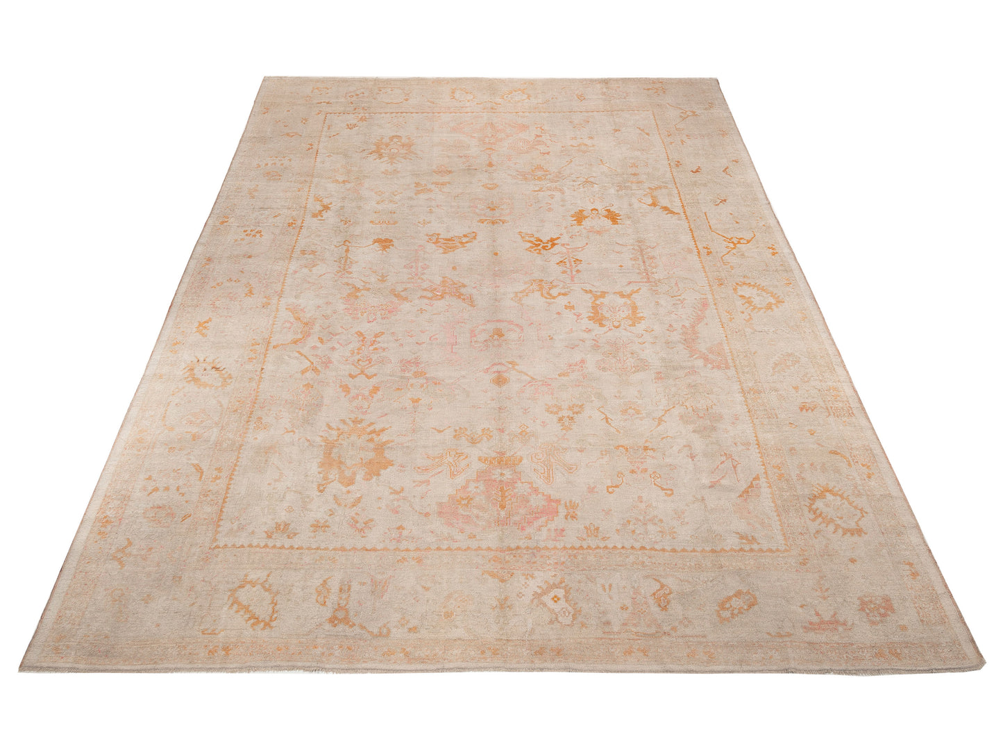 Antique Oushak 150798 Ivory 14.11x18.4 Hand Knotted Rug