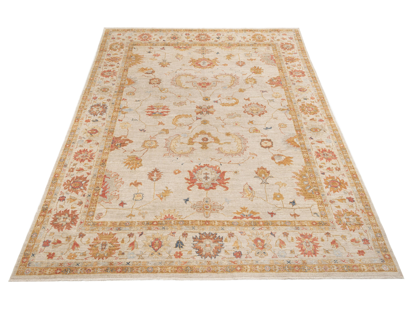 Angora Oushak 145863 Ivory Ivory 11.8x15.2 Hand Knotted Rug