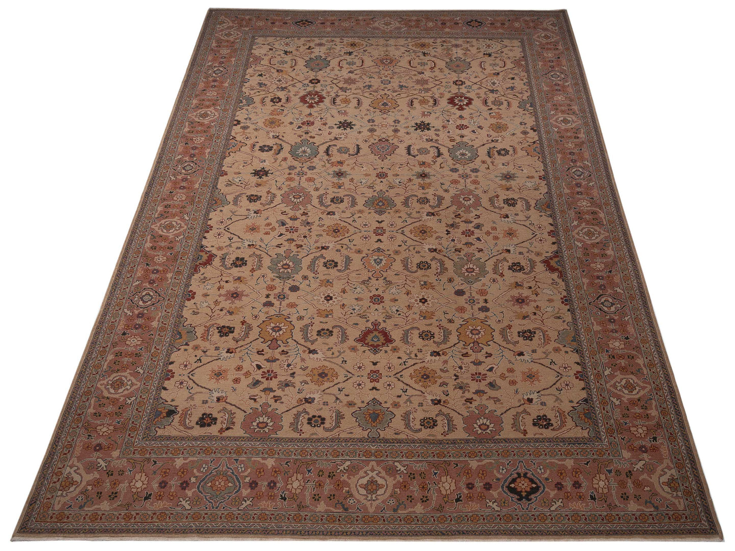 Turkish Elvan Maile Beige Pink 11.11x17.4 Hand Knotted Rug