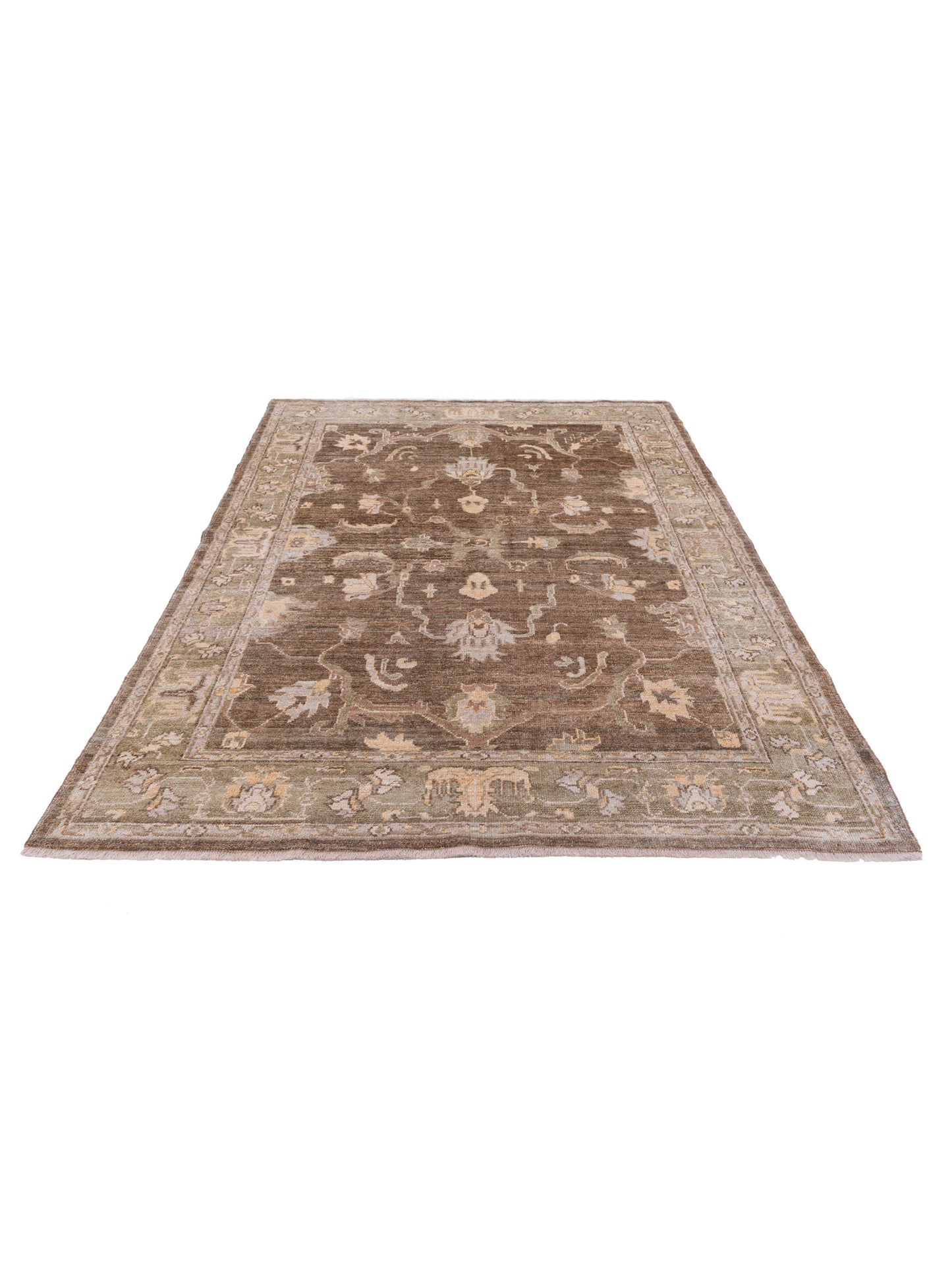 Angora Oushak 117614 Brown Green 5.11x8.2 Hand Knotted Rug