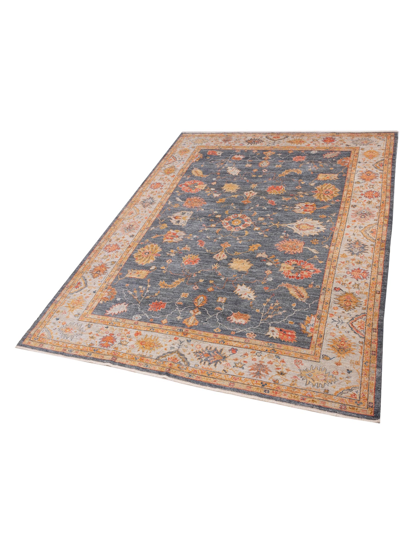 Angora Oushak 148170 Teal Blue Ivory 10.3x13.1 Hand Knotted Rug