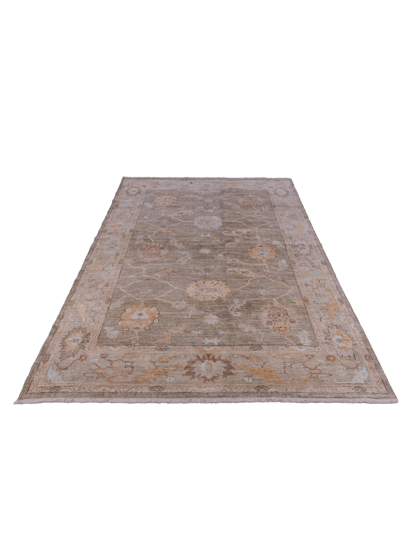 Angora Oushak 125569 Green Brown 5.11x8.4 Hand Knotted Rug