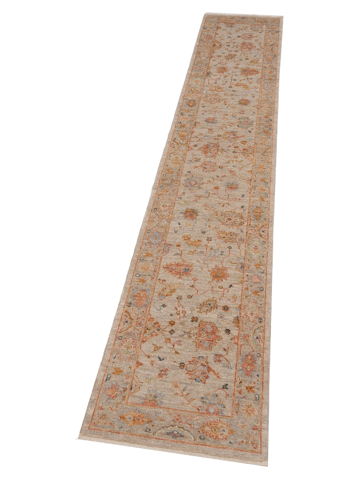 Angora Oushak 149360 Ivory Silver 2.7x13.7 Hand Knotted Rug
