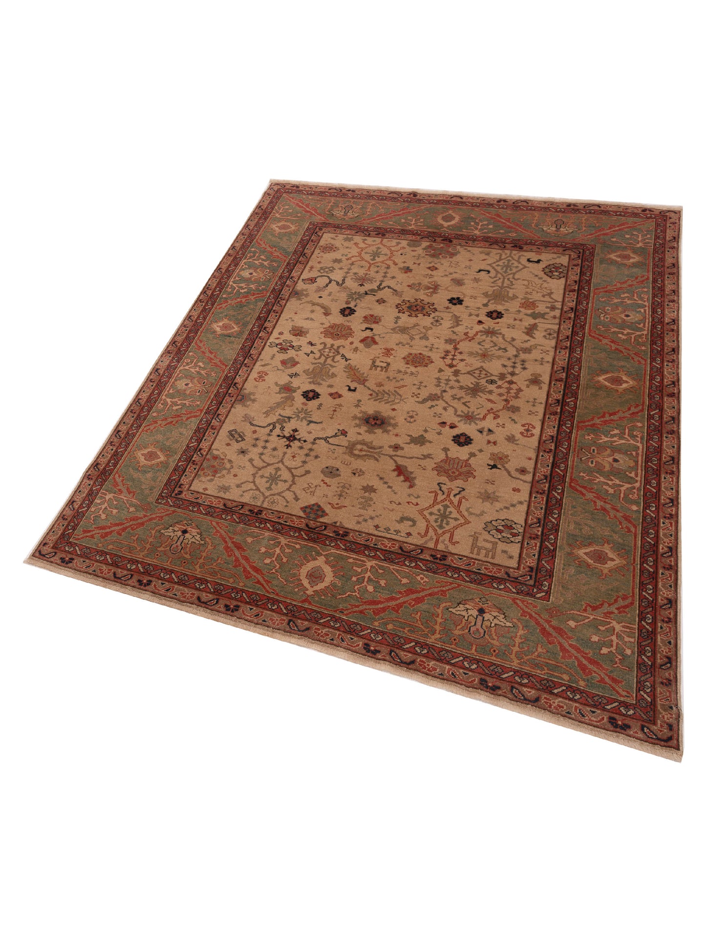 Antique Loom 147388 Ivory Green 6.10x8.6 Hand Knotted Rug