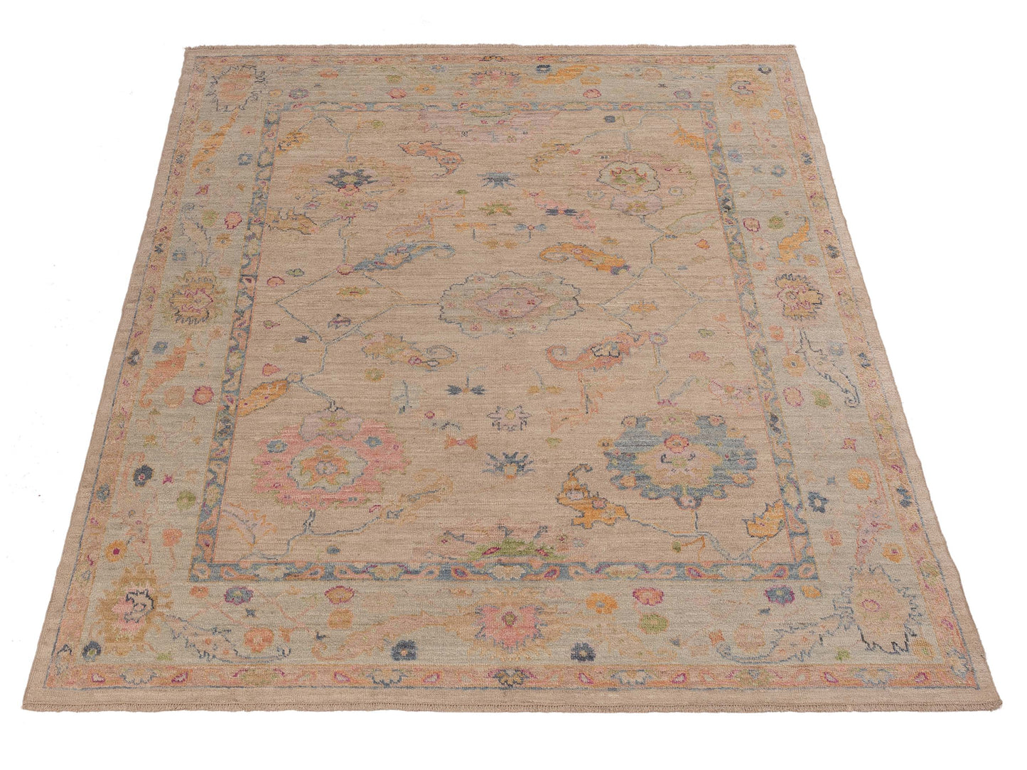 Angora Oushak 150432 Beige Green 8x9.4 Hand Knotted Rug